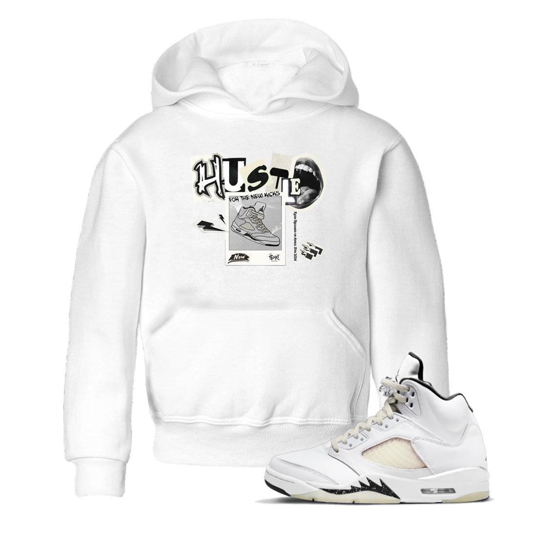 AJ5 Sail shirt to match jordans Hustle For The New Kicks sneaker tees Air Jordan 5 Sail SNRT sneaker release tees baby toddler White 1 cotton Shirt