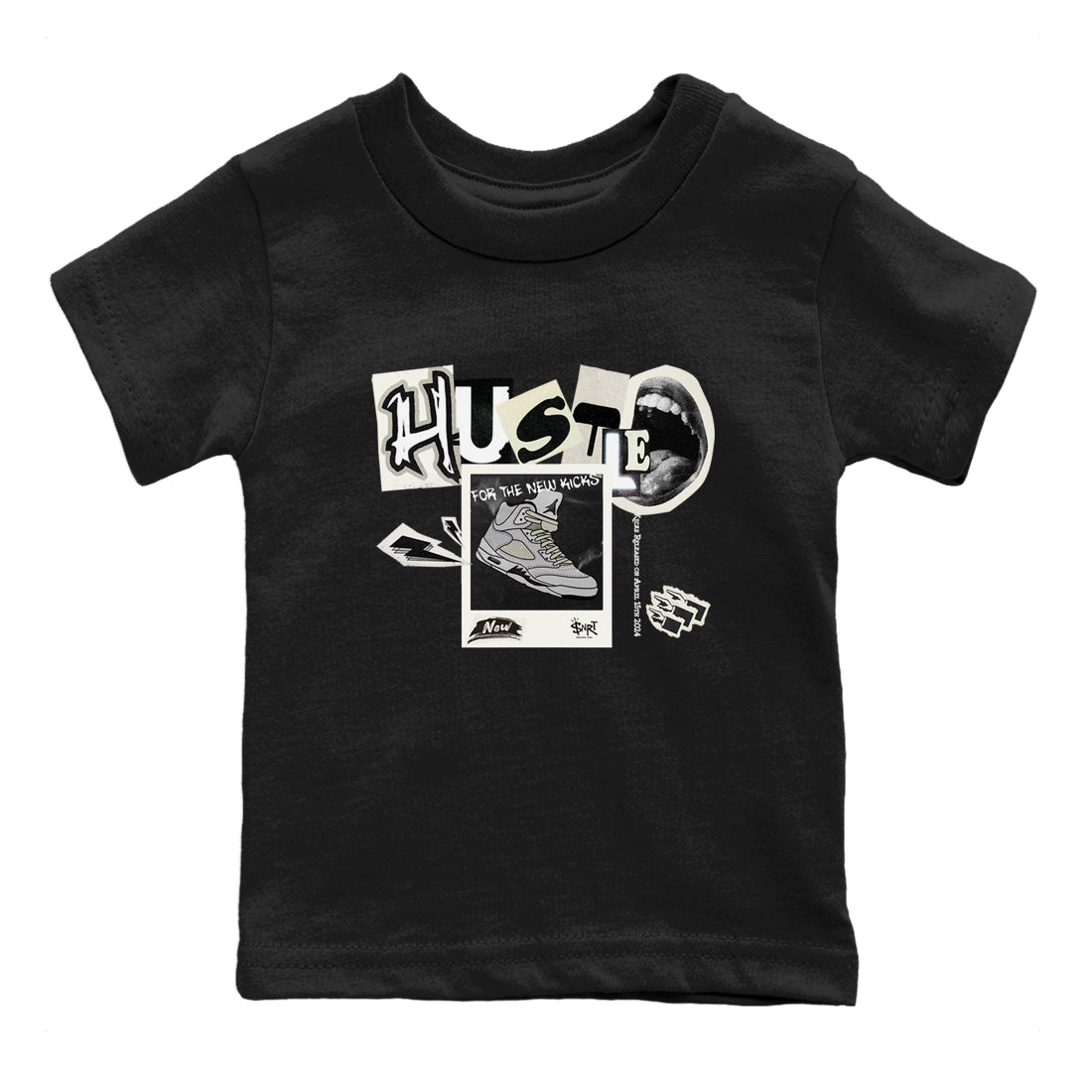 AJ5 Sail shirt to match jordans Hustle For The New Kicks sneaker tees Air Jordan 5 Sail SNRT sneaker release tees baby toddler Black 2 cotton Shirt