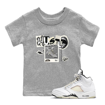AJ5 Sail shirt to match jordans Hustle For The New Kicks sneaker tees Air Jordan 5 Sail SNRT sneaker release tees baby toddler Heather Grey 1 cotton Shirt