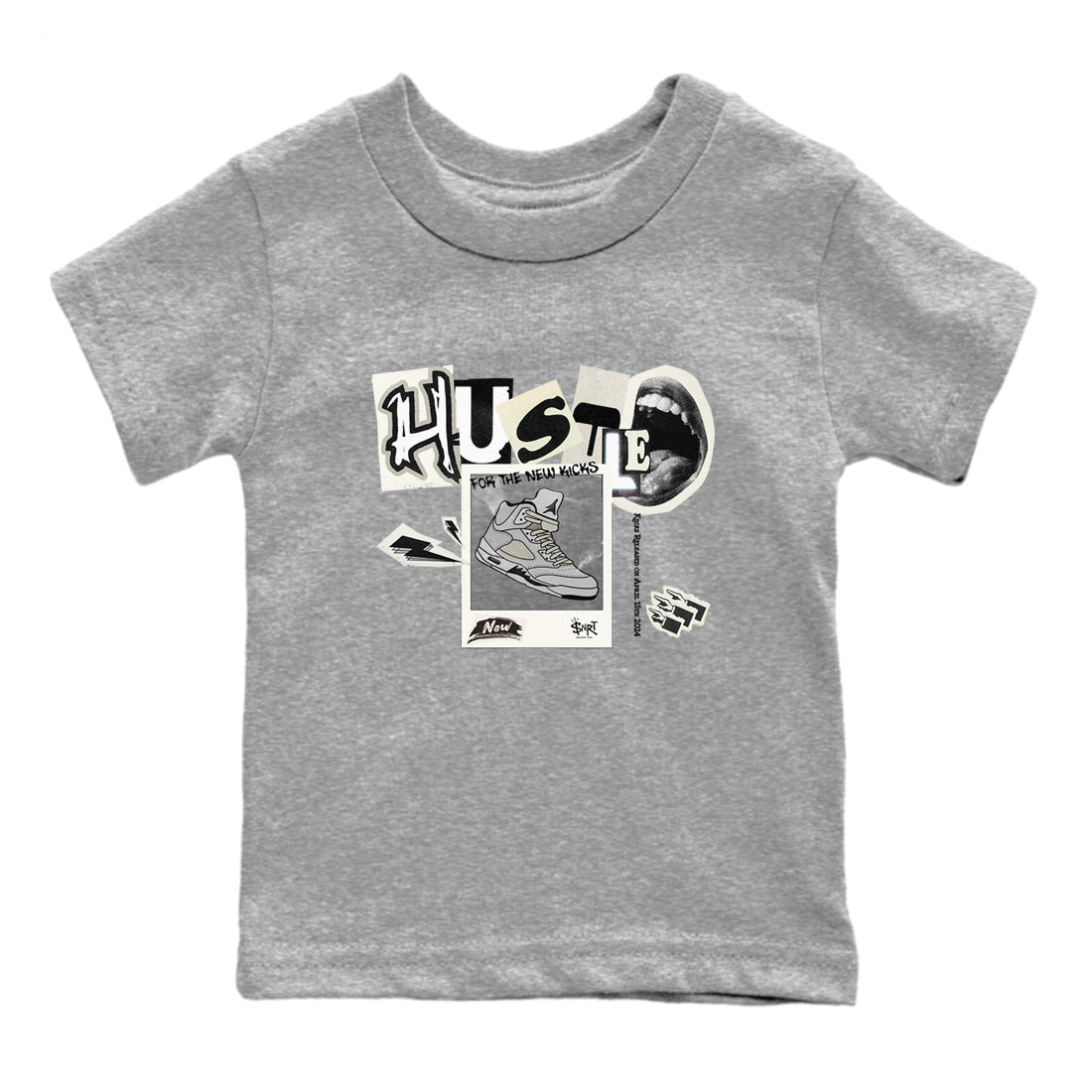 AJ5 Sail shirt to match jordans Hustle For The New Kicks sneaker tees Air Jordan 5 Sail SNRT sneaker release tees baby toddler Heather Grey 2 cotton Shirt