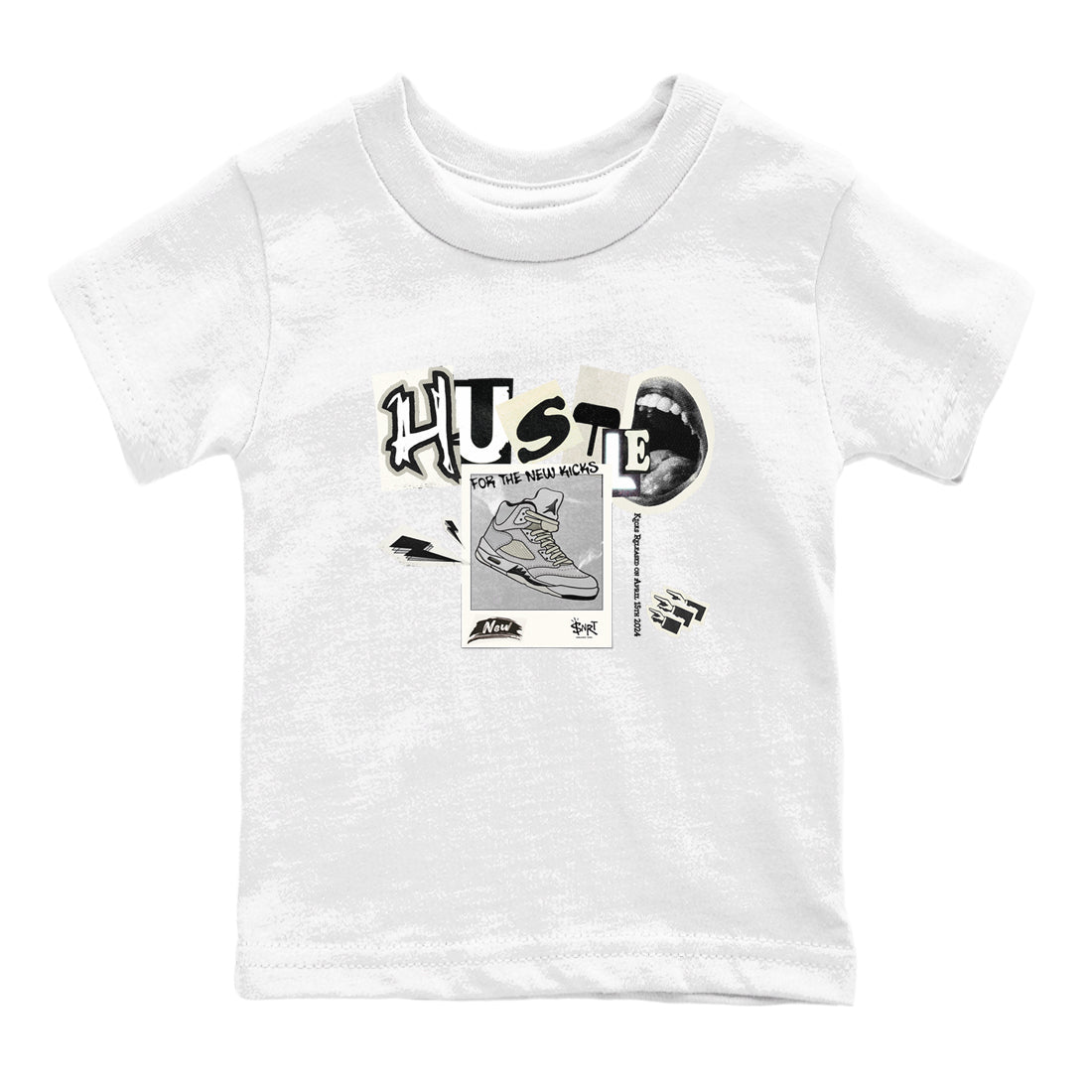 AJ5 Sail shirt to match jordans Hustle For The New Kicks sneaker tees Air Jordan 5 Sail SNRT sneaker release tees baby toddler White 2 cotton Shirt