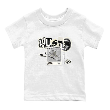 AJ5 Sail shirt to match jordans Hustle For The New Kicks sneaker tees Air Jordan 5 Sail SNRT sneaker release tees baby toddler White 2 cotton Shirt