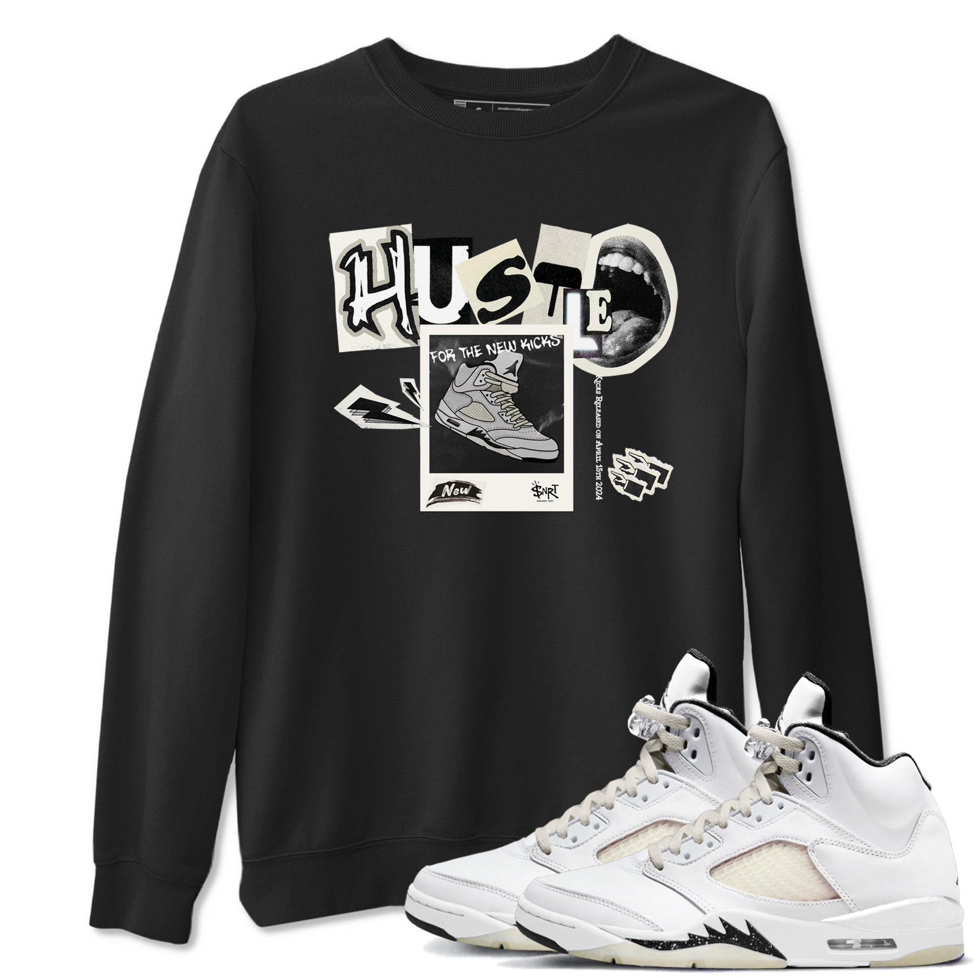 AJ5 Sail shirt to match jordans Hustle For The New Kicks sneaker tees Air Jordan 5 Sail SNRT Sneaker Release Tees unisex cotton Black 1 crew neck shirt