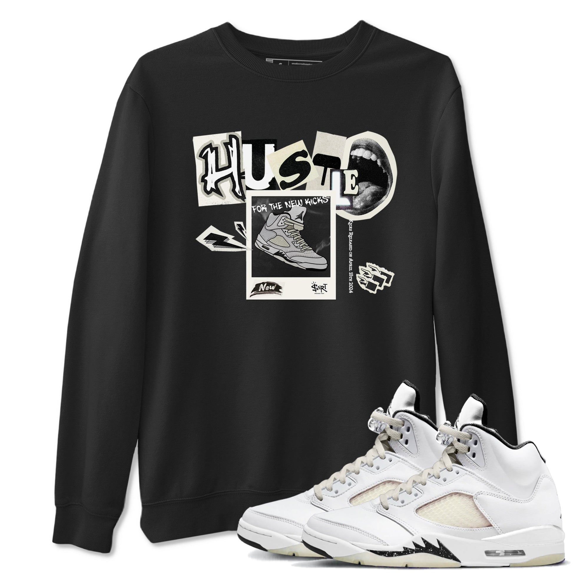 AJ5 Sail shirt to match jordans Hustle For The New Kicks sneaker tees Air Jordan 5 Sail SNRT Sneaker Release Tees unisex cotton Black 1 crew neck shirt