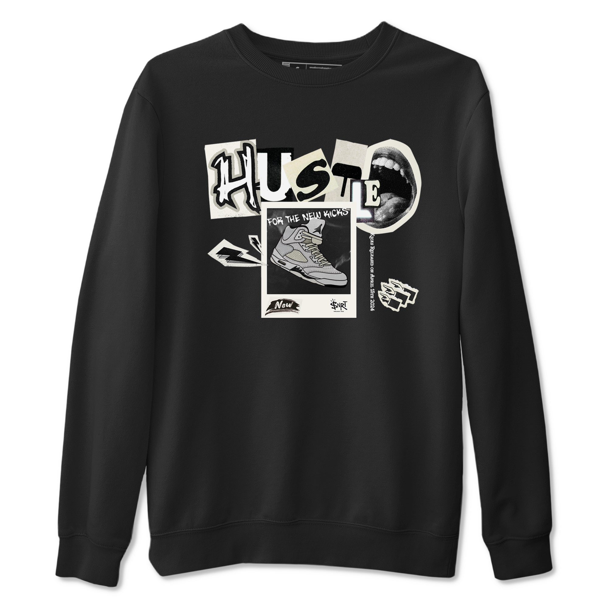 AJ5 Sail shirt to match jordans Hustle For The New Kicks sneaker tees Air Jordan 5 Sail SNRT Sneaker Release Tees unisex cotton Black 2 crew neck shirt