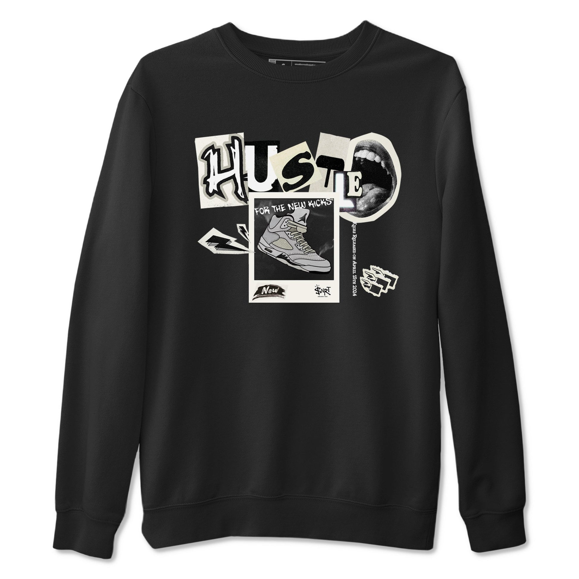AJ5 Sail shirt to match jordans Hustle For The New Kicks sneaker tees Air Jordan 5 Sail SNRT Sneaker Release Tees unisex cotton Black 2 crew neck shirt