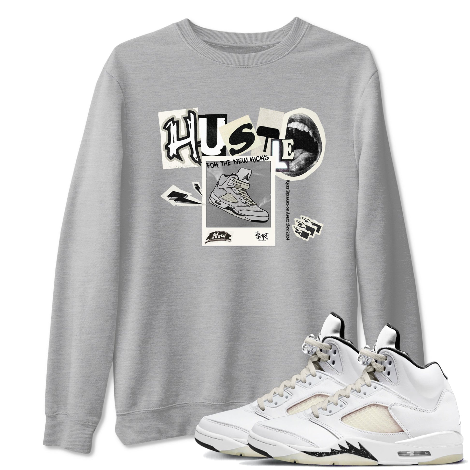 AJ5 Sail shirt to match jordans Hustle For The New Kicks sneaker tees Air Jordan 5 Sail SNRT Sneaker Release Tees unisex cotton Heather Grey 1 crew neck shirt