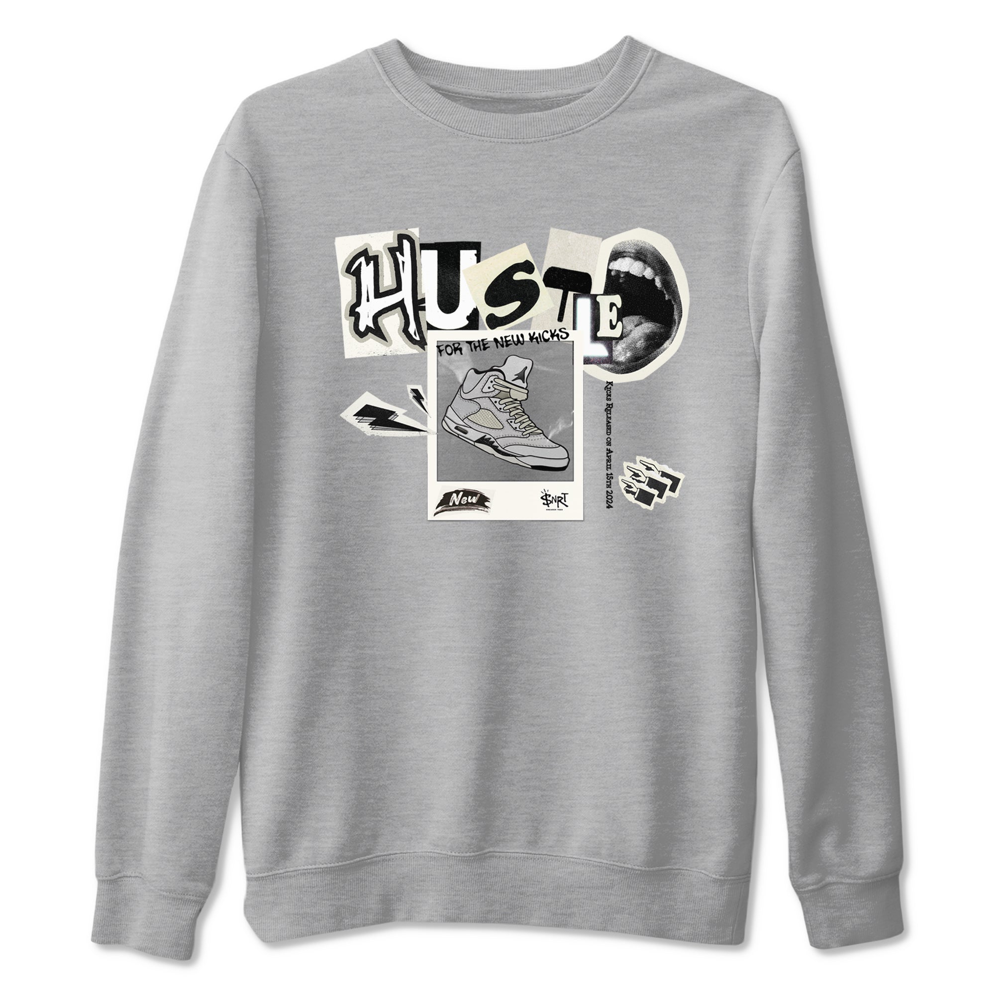 AJ5 Sail shirt to match jordans Hustle For The New Kicks sneaker tees Air Jordan 5 Sail SNRT Sneaker Release Tees unisex cotton Heather Grey 2 crew neck shirt