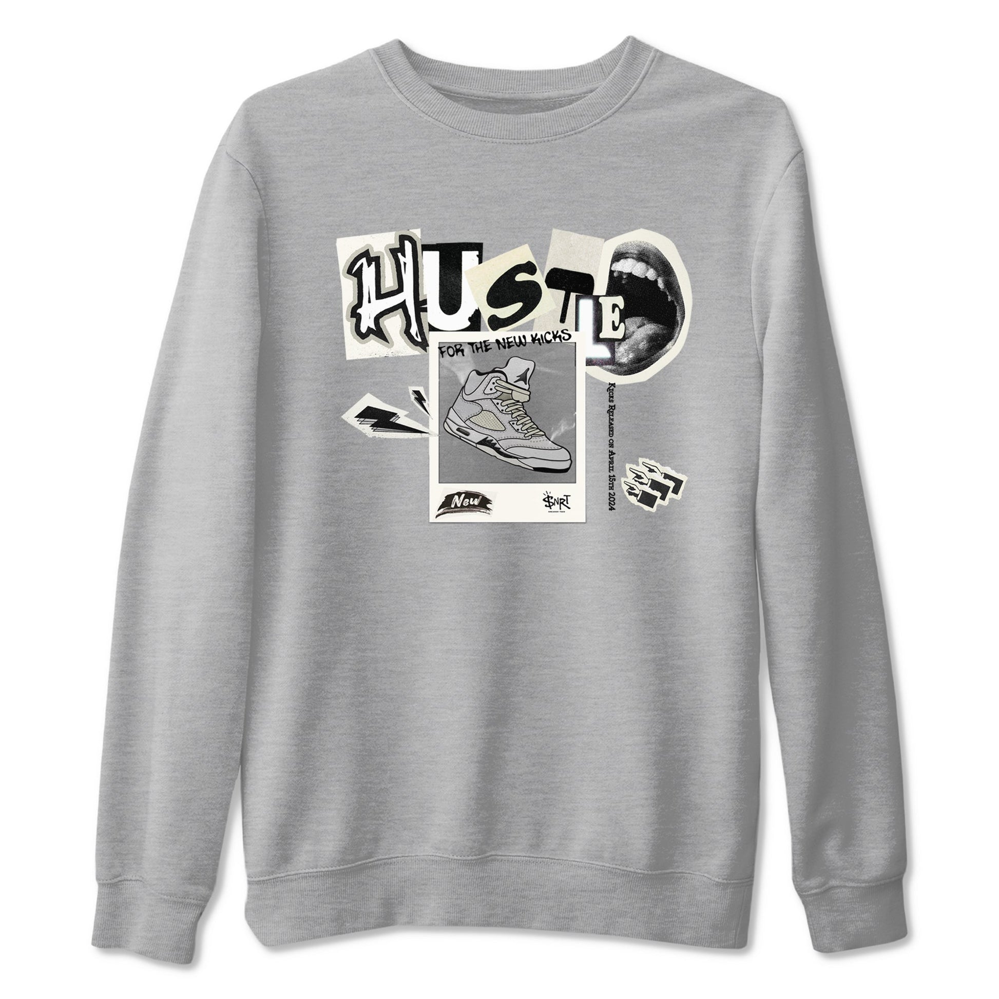 AJ5 Sail shirt to match jordans Hustle For The New Kicks sneaker tees Air Jordan 5 Sail SNRT Sneaker Release Tees unisex cotton Heather Grey 2 crew neck shirt