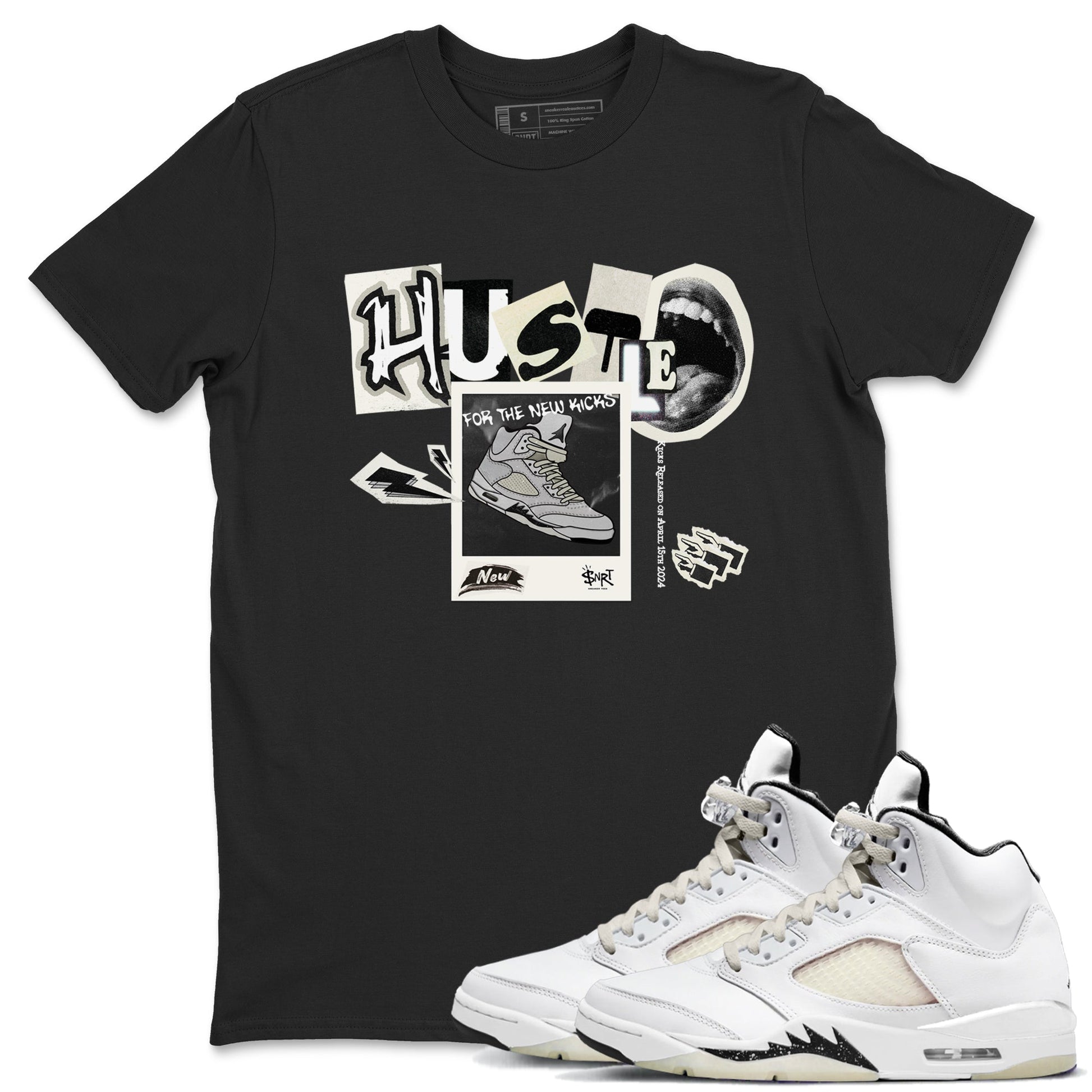 AJ5 Sail shirt to match jordans Hustle For The New Kicks sneaker tees Air Jordan 5 Sail SNRT Sneaker Release Tees unisex cotton Black 1 crew neck shirt