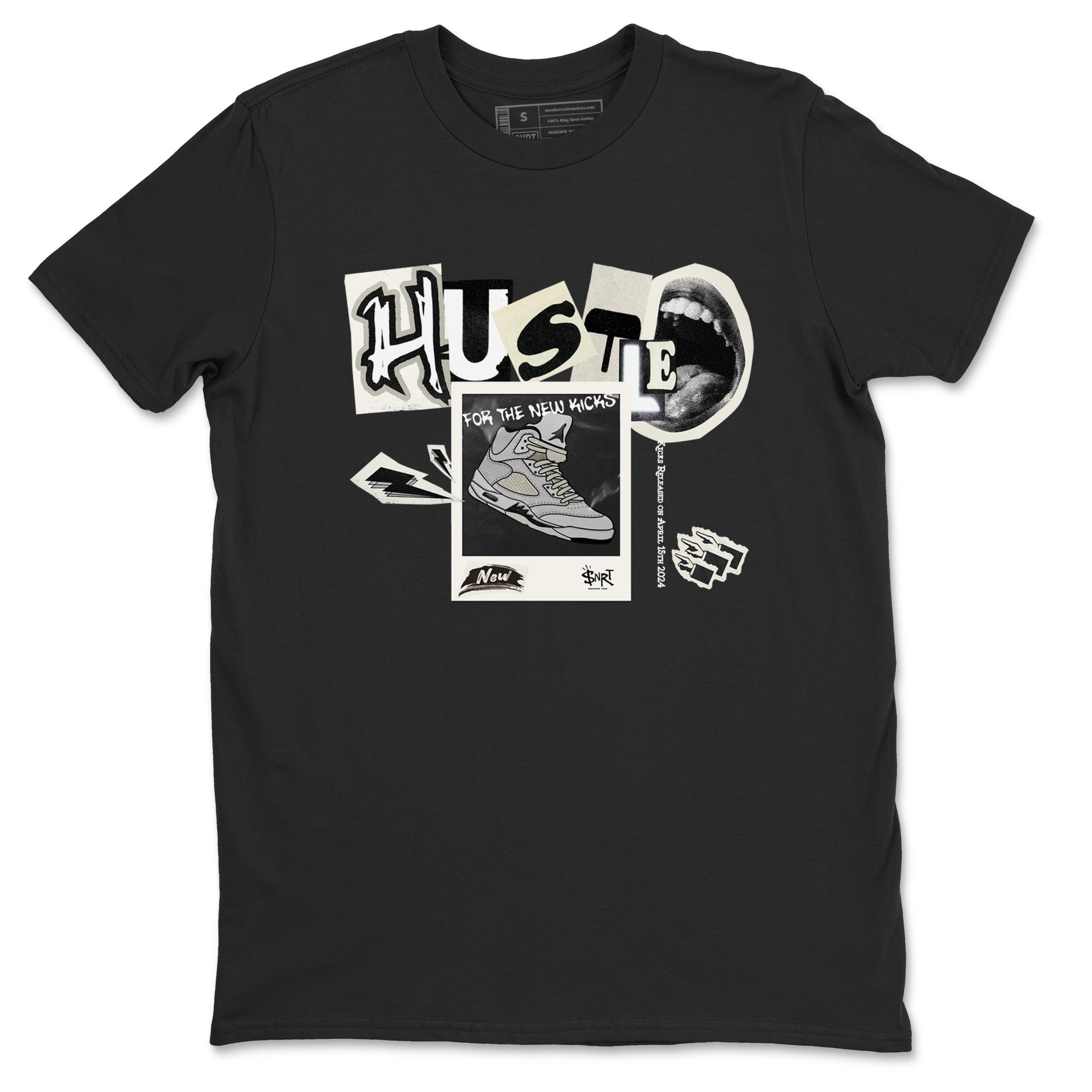 AJ5 Sail shirt to match jordans Hustle For The New Kicks sneaker tees Air Jordan 5 Sail SNRT Sneaker Release Tees unisex cotton Black 2 crew neck shirt