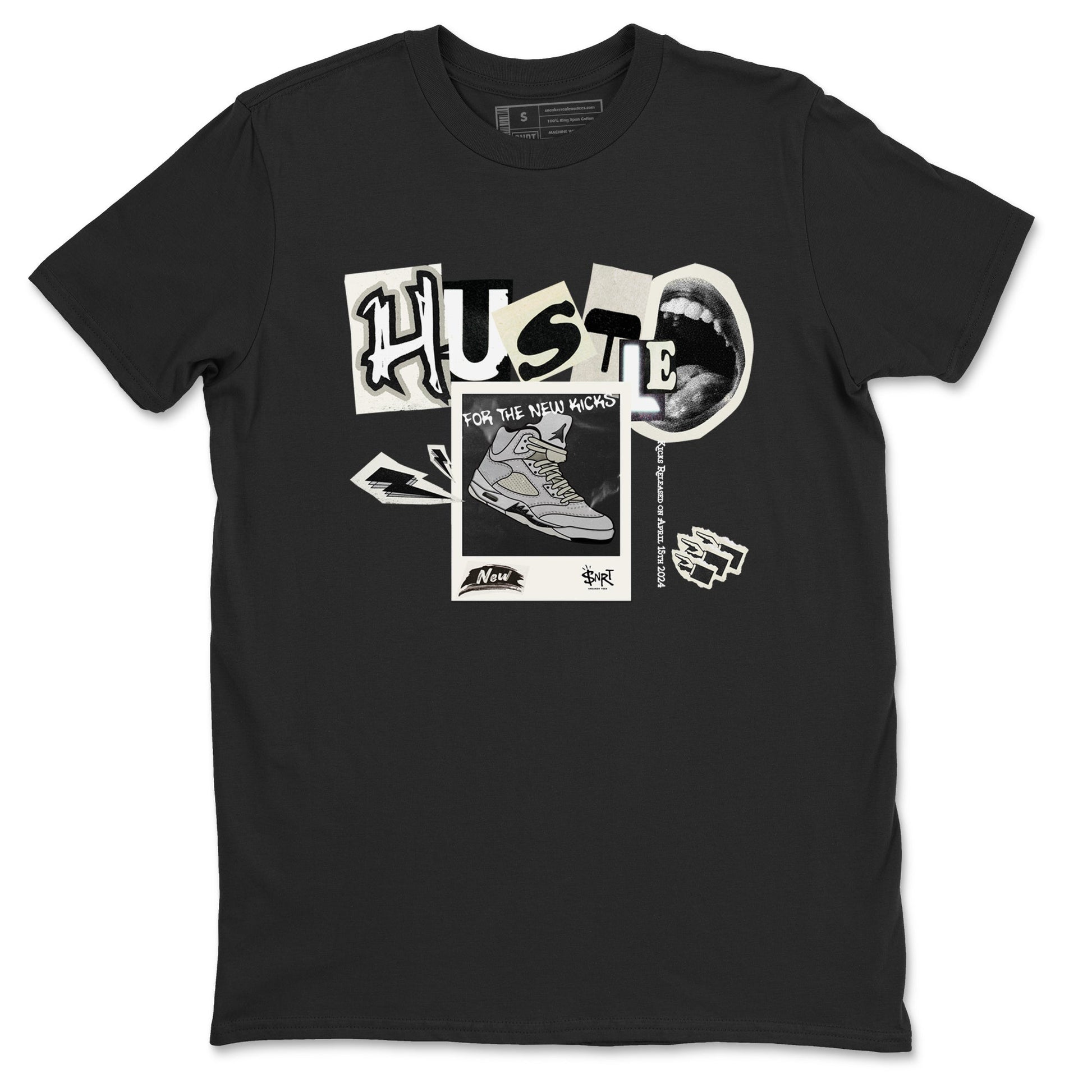 AJ5 Sail shirt to match jordans Hustle For The New Kicks sneaker tees Air Jordan 5 Sail SNRT Sneaker Release Tees unisex cotton Black 2 crew neck shirt