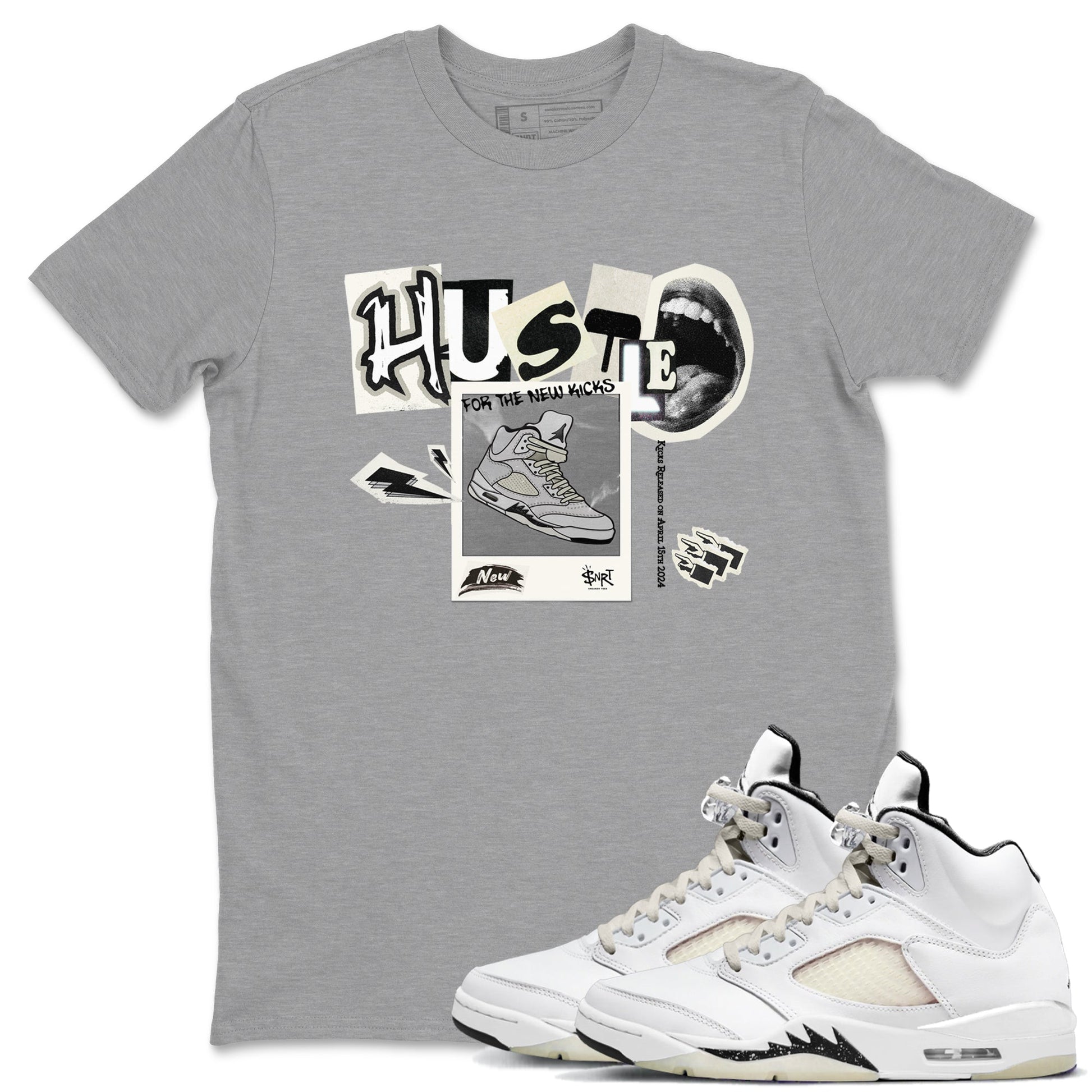 AJ5 Sail shirt to match jordans Hustle For The New Kicks sneaker tees Air Jordan 5 Sail SNRT Sneaker Release Tees unisex cotton Heather Grey 1 crew neck shirt