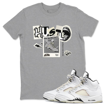 AJ5 Sail shirt to match jordans Hustle For The New Kicks sneaker tees Air Jordan 5 Sail SNRT Sneaker Release Tees unisex cotton Heather Grey 1 crew neck shirt