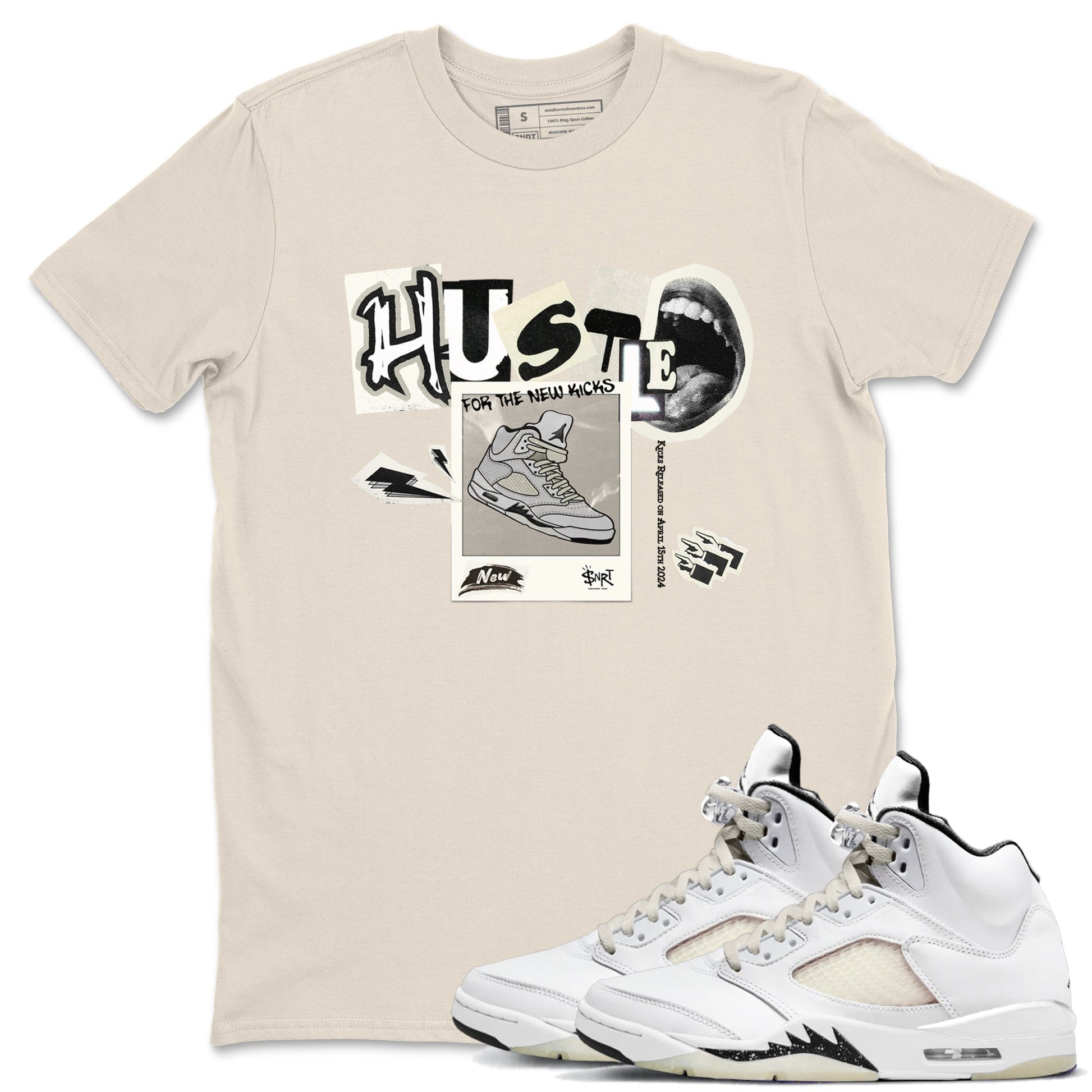 AJ5 Sail shirt to match jordans Hustle For The New Kicks sneaker tees Air Jordan 5 Sail SNRT Sneaker Release Tees unisex cotton Natural 1 crew neck shirt