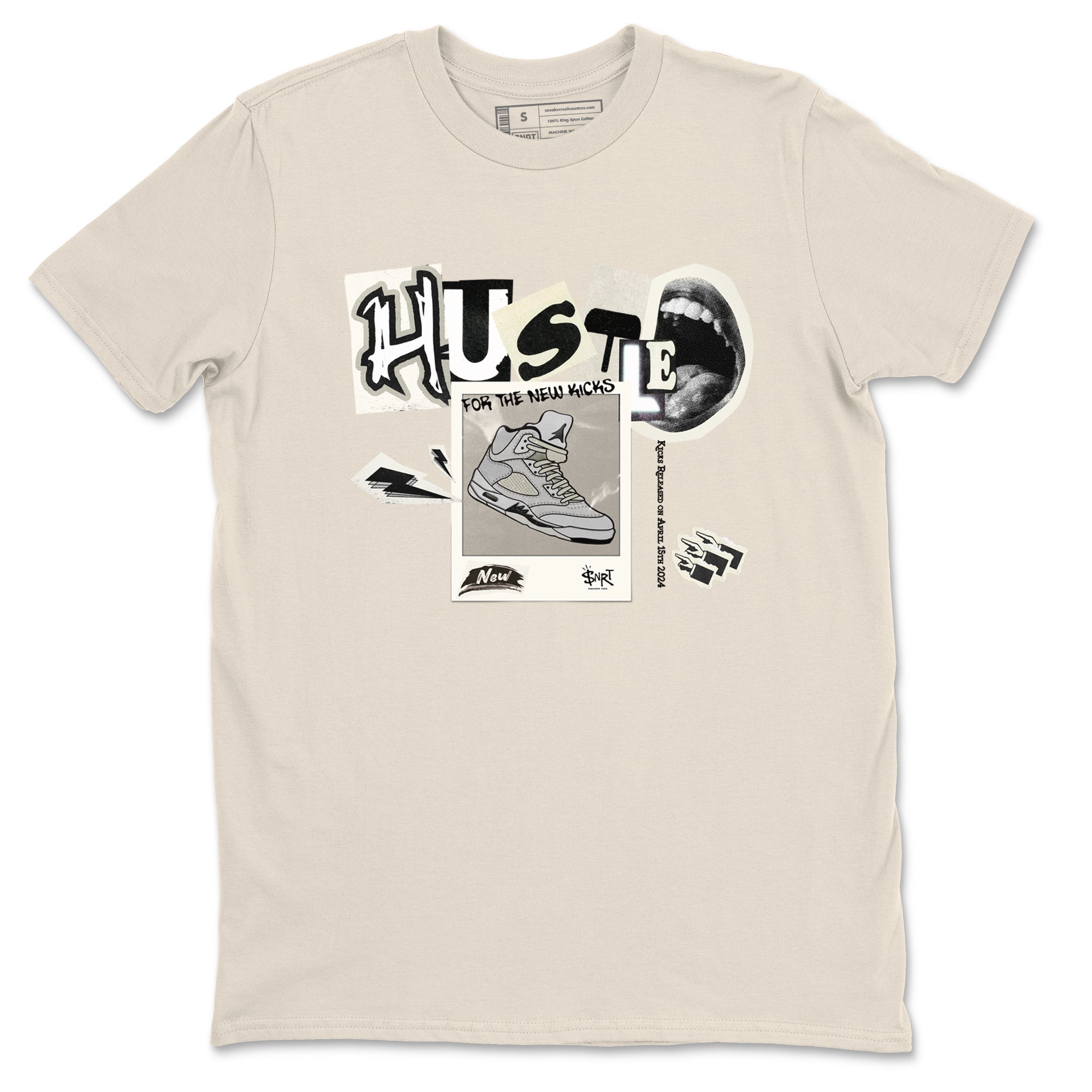 AJ5 Sail shirt to match jordans Hustle For The New Kicks sneaker tees Air Jordan 5 Sail SNRT Sneaker Release Tees unisex cotton Natural 2 crew neck shirt