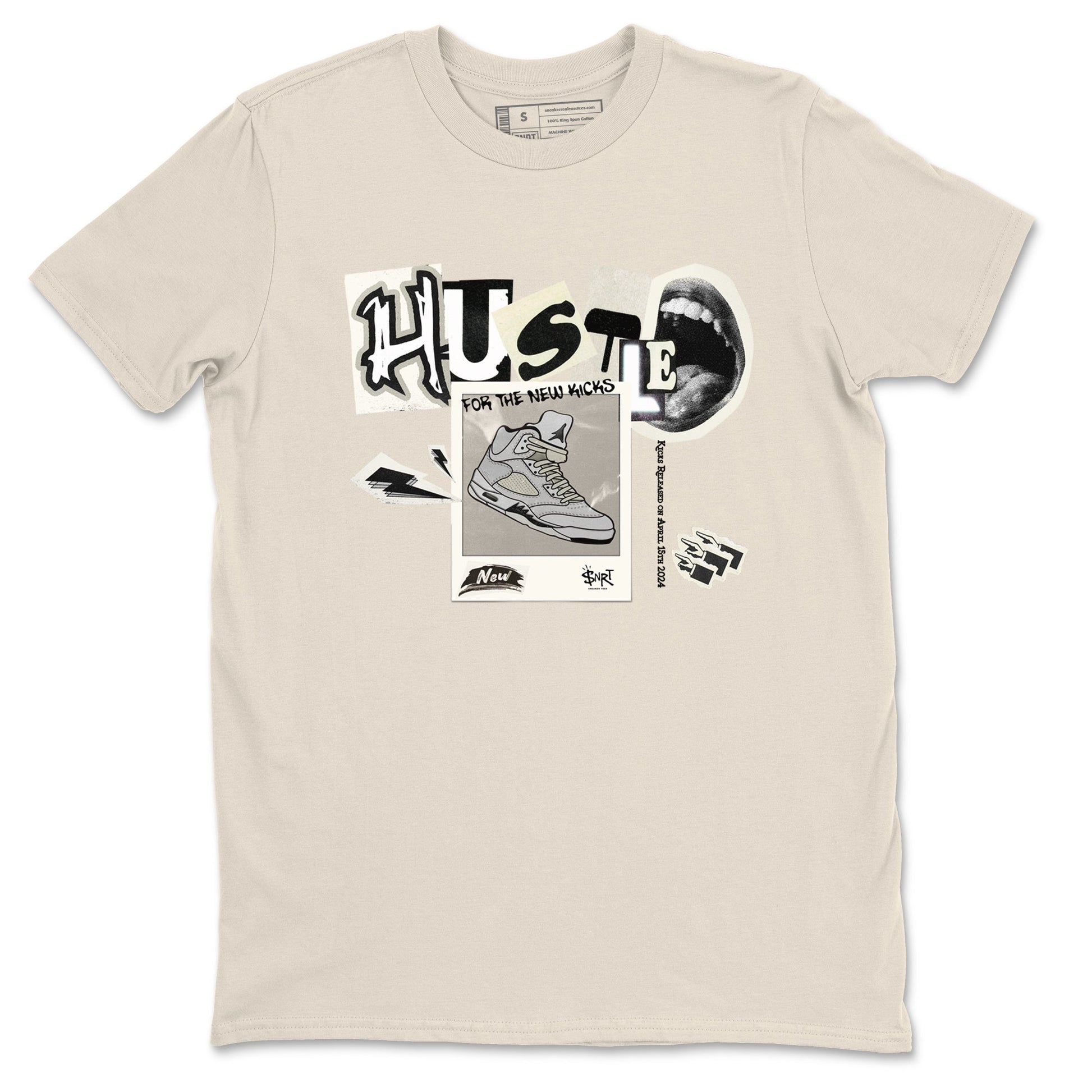 AJ5 Sail shirt to match jordans Hustle For The New Kicks sneaker tees Air Jordan 5 Sail SNRT Sneaker Release Tees unisex cotton Natural 2 crew neck shirt