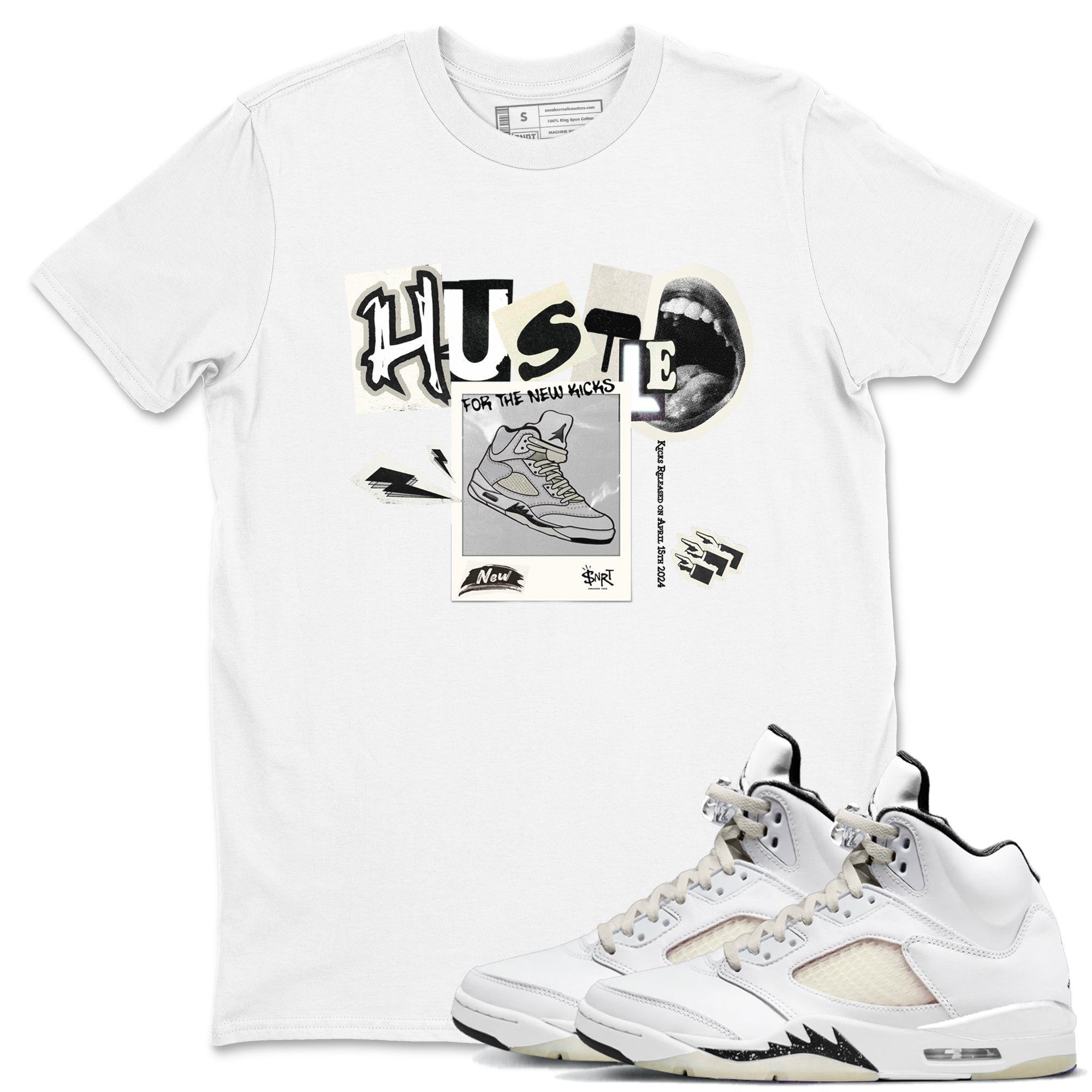 AJ5 Sail shirt to match jordans Hustle For The New Kicks sneaker tees Air Jordan 5 Sail SNRT Sneaker Release Tees unisex cotton White 1 crew neck shirt