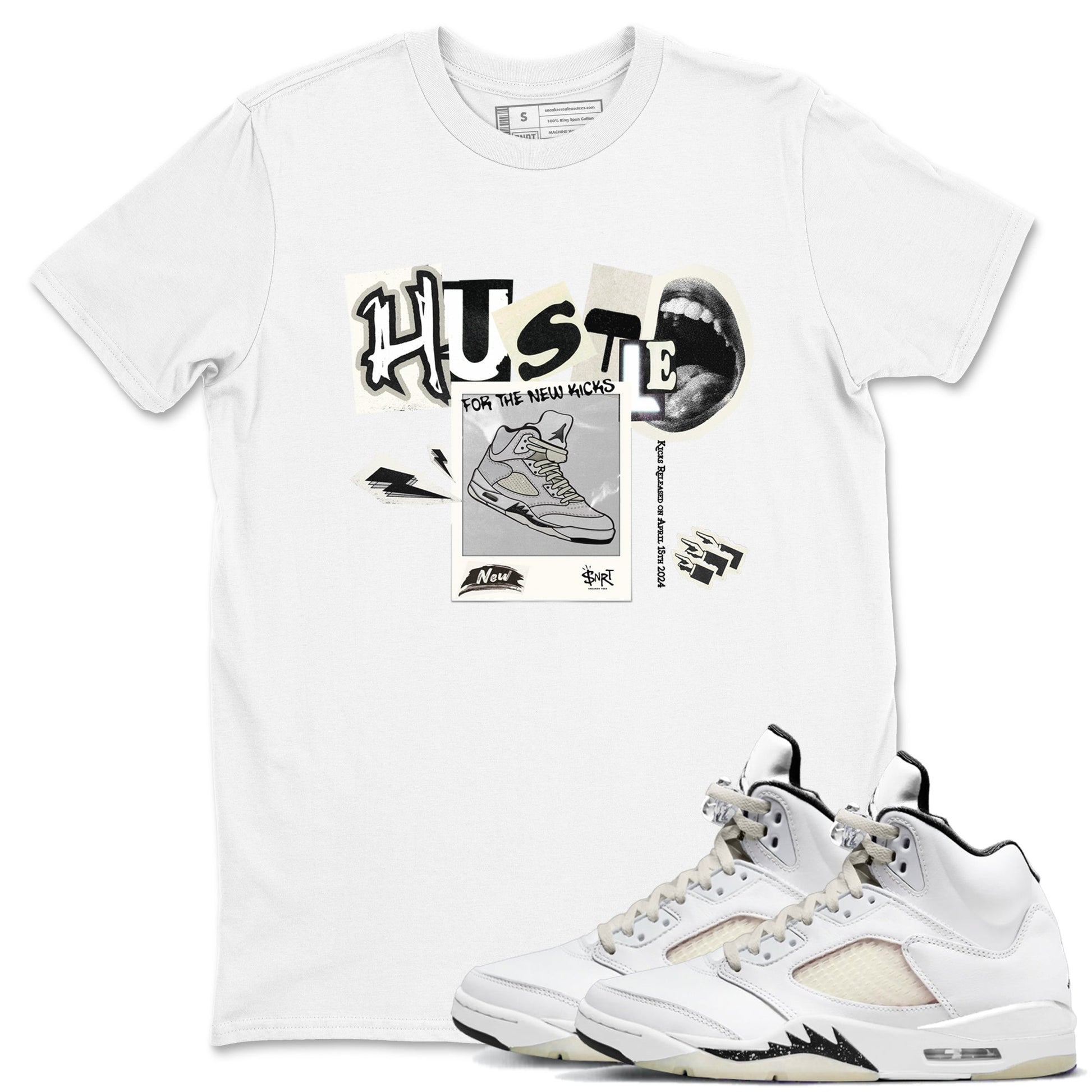 AJ5 Sail shirt to match jordans Hustle For The New Kicks sneaker tees Air Jordan 5 Sail SNRT Sneaker Release Tees unisex cotton White 1 crew neck shirt
