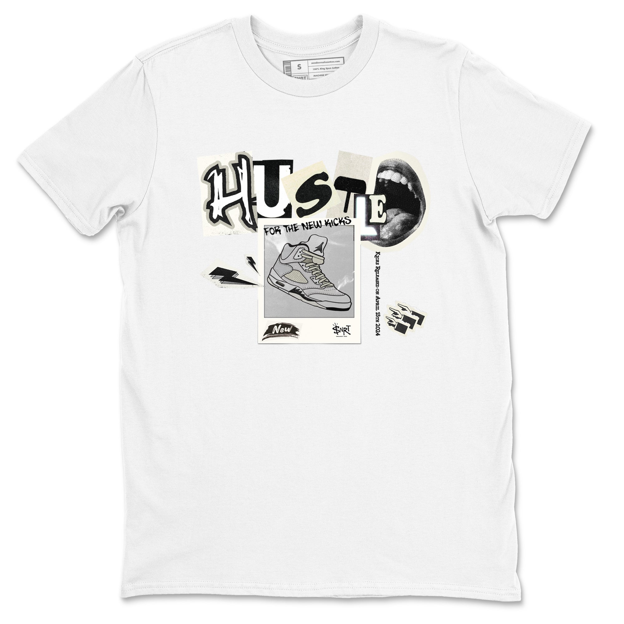 AJ5 Sail shirt to match jordans Hustle For The New Kicks sneaker tees Air Jordan 5 Sail SNRT Sneaker Release Tees unisex cotton White 2 crew neck shirt