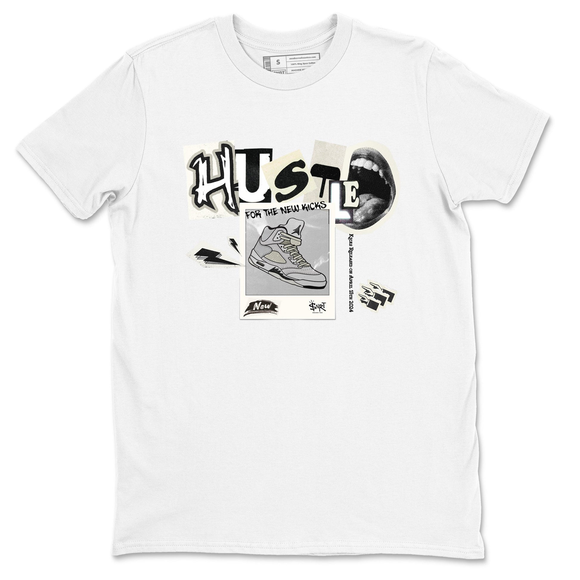 AJ5 Sail shirt to match jordans Hustle For The New Kicks sneaker tees Air Jordan 5 Sail SNRT Sneaker Release Tees unisex cotton White 2 crew neck shirt