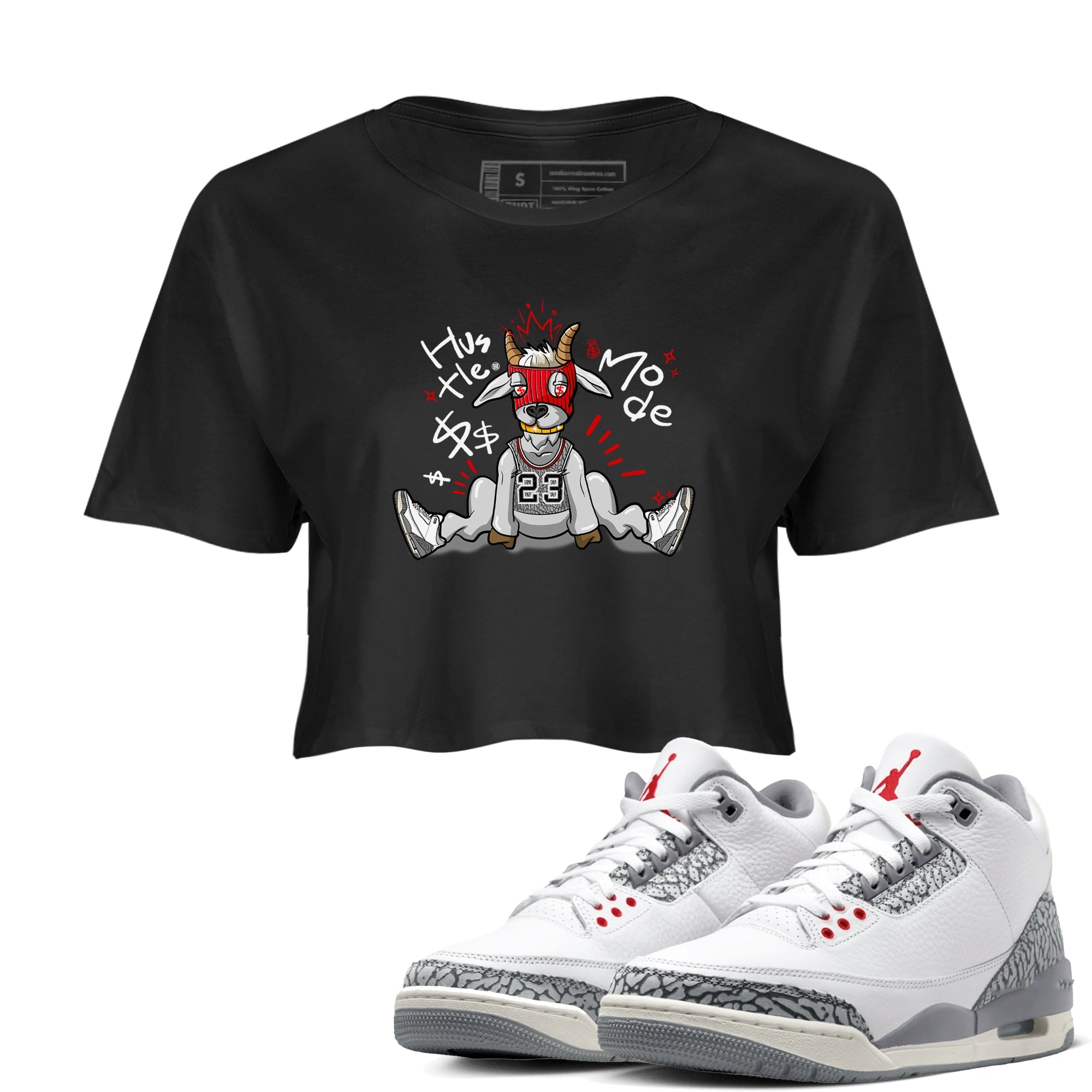 Jordan 3 Retro Cement Grey shirts to match jordans Hustle Goat sneaker match tees 3 Cement Grey SNRT Sneaker Release Tees unisex cotton Black 1 Crop Shirts