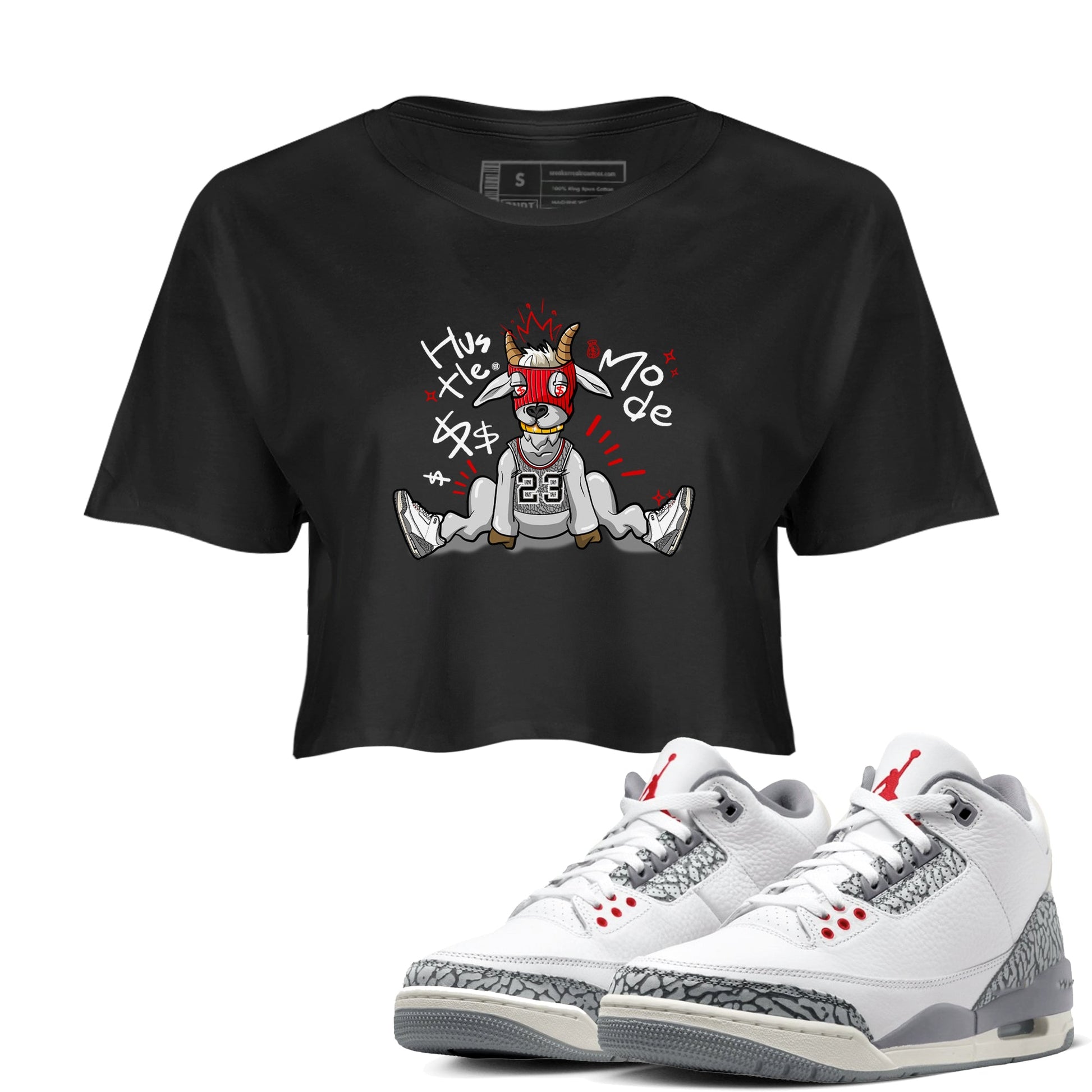 Jordan 3 Retro Cement Grey shirts to match jordans Hustle Goat sneaker match tees 3 Cement Grey SNRT Sneaker Release Tees unisex cotton Black 1 Crop Shirts