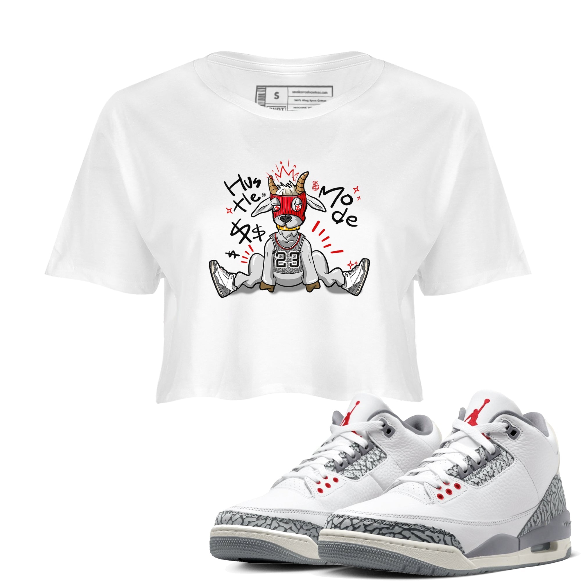 Jordan 3 Retro Cement Grey shirts to match jordans Hustle Goat sneaker match tees 3 Cement Grey SNRT Sneaker Release Tees unisex cotton White 1 Crop Shirts