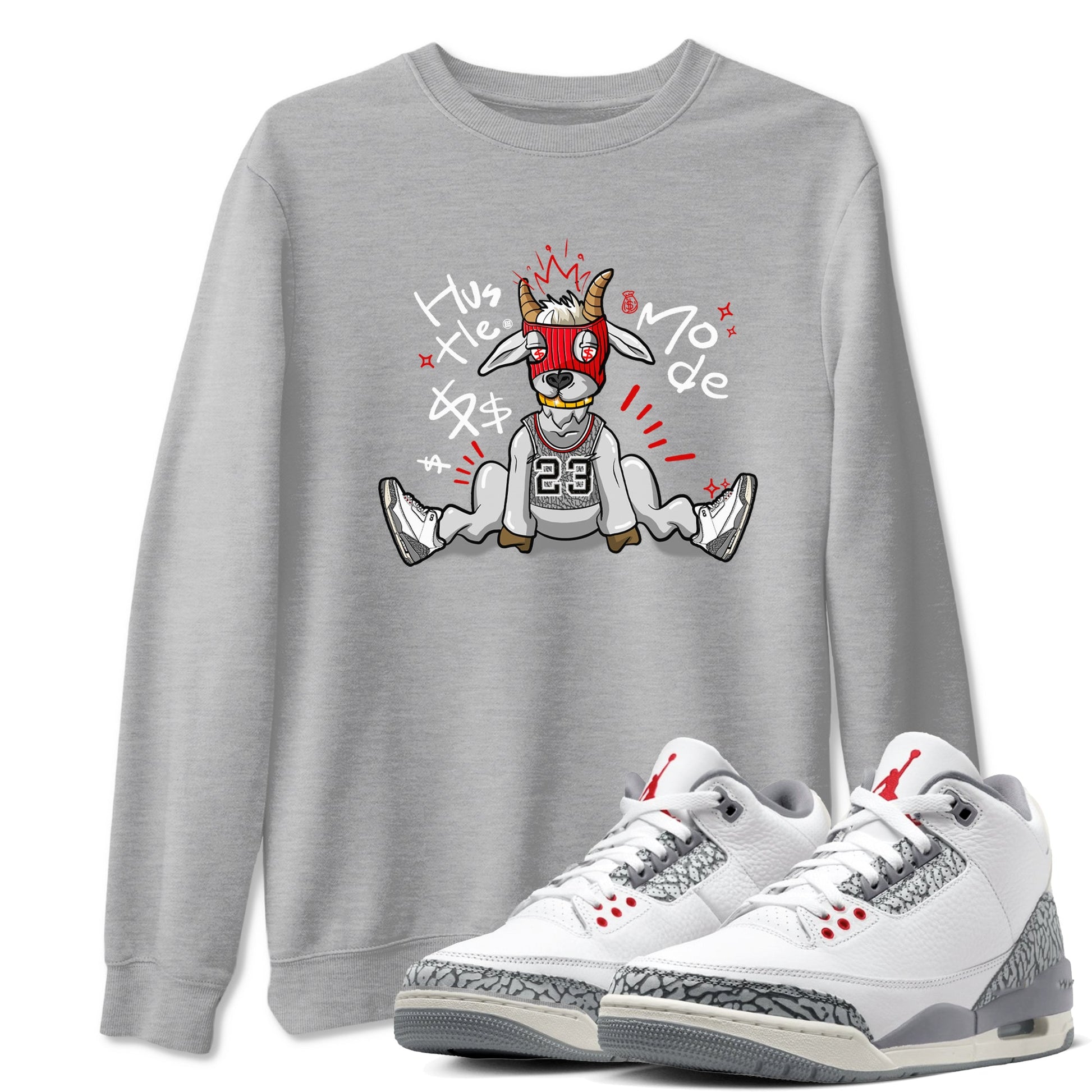 Jordan 3 Retro Cement Grey shirts to match jordans Hustle Goat sneaker match tees 3 Cement Grey SNRT Sneaker Release Tees unisex cotton Heather Grey 1 crew neck shirts
