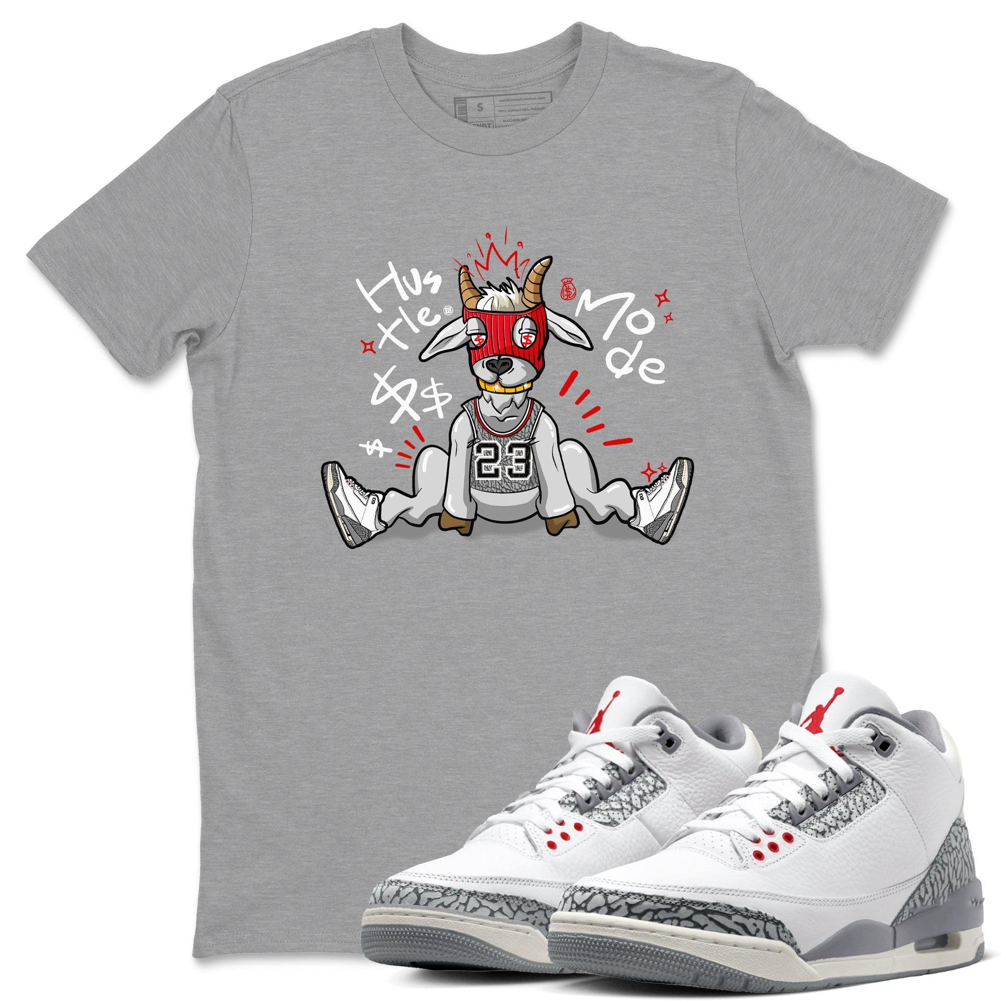 Jordan 3 Retro Cement Grey shirts to match jordans Hustle Goat sneaker match tees 3 Cement Grey SNRT Sneaker Release Tees unisex cotton Heather Grey 1 crew neck shirts