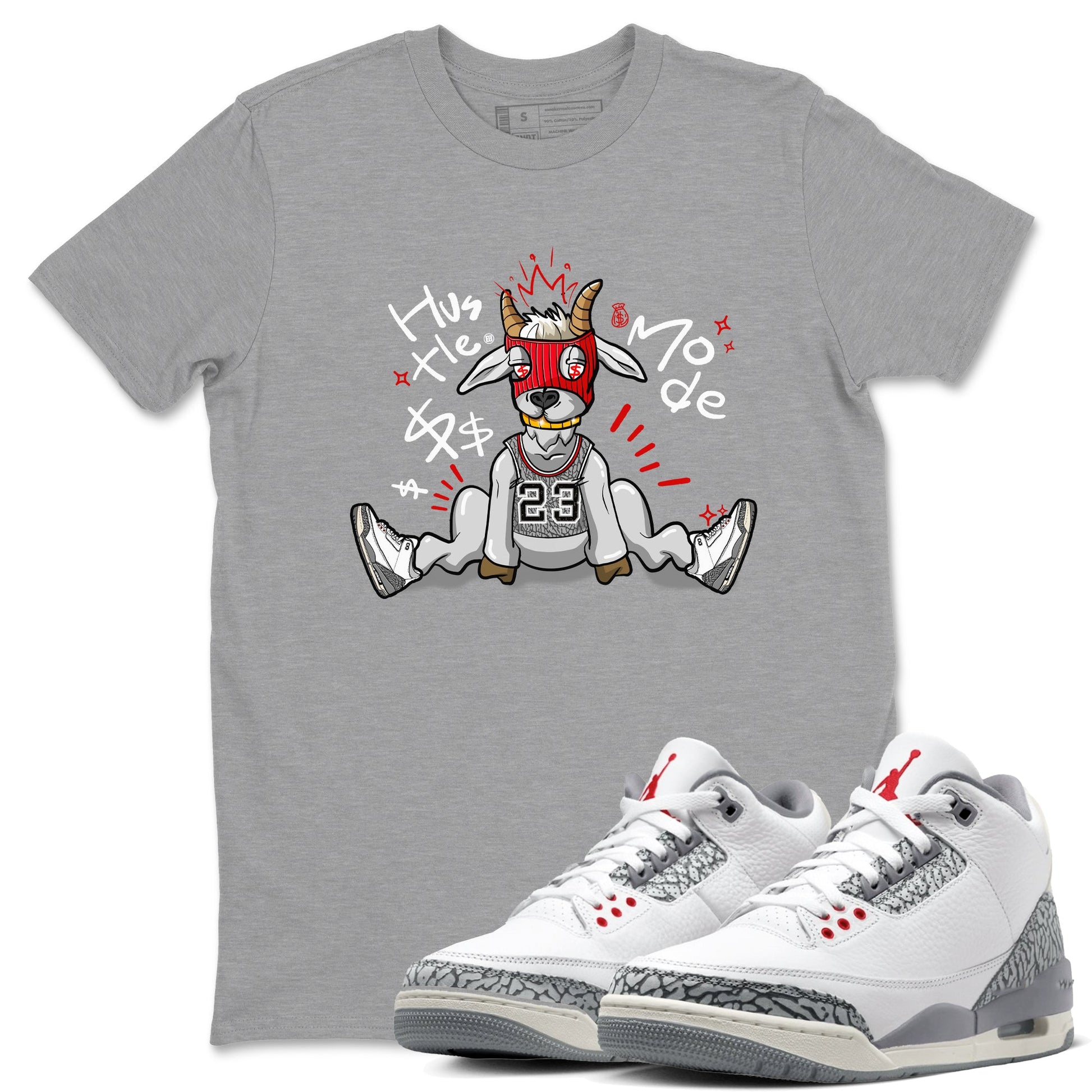 Jordan 3 Retro Cement Grey shirts to match jordans Hustle Goat sneaker match tees 3 Cement Grey SNRT Sneaker Release Tees unisex cotton Heather Grey 1 crew neck shirts