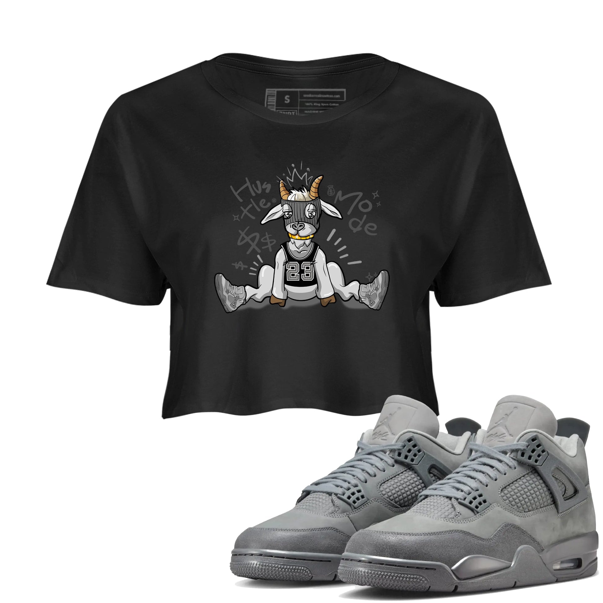 4s Wet Cement shirts to match jordans Hustle Goat sneaker match tees Air Jordan 4 Wet Cement SNRT Sneaker Release Tees unisex cotton Black 1 Crop Shirts