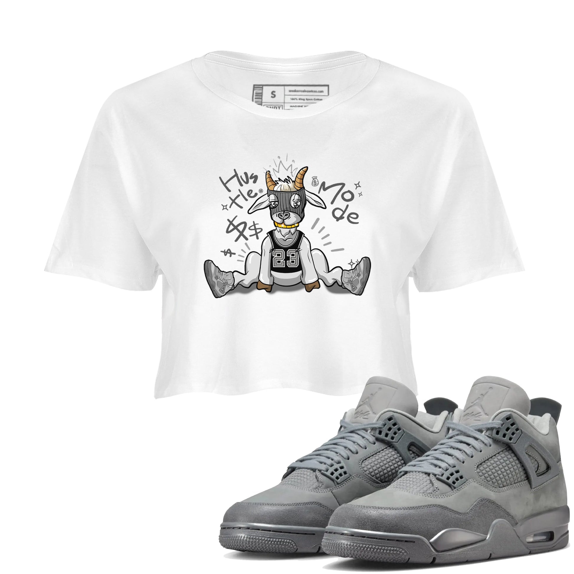 4s Wet Cement shirts to match jordans Hustle Goat sneaker match tees Air Jordan 4 Wet Cement SNRT Sneaker Release Tees unisex cotton White 1 Crop Shirts