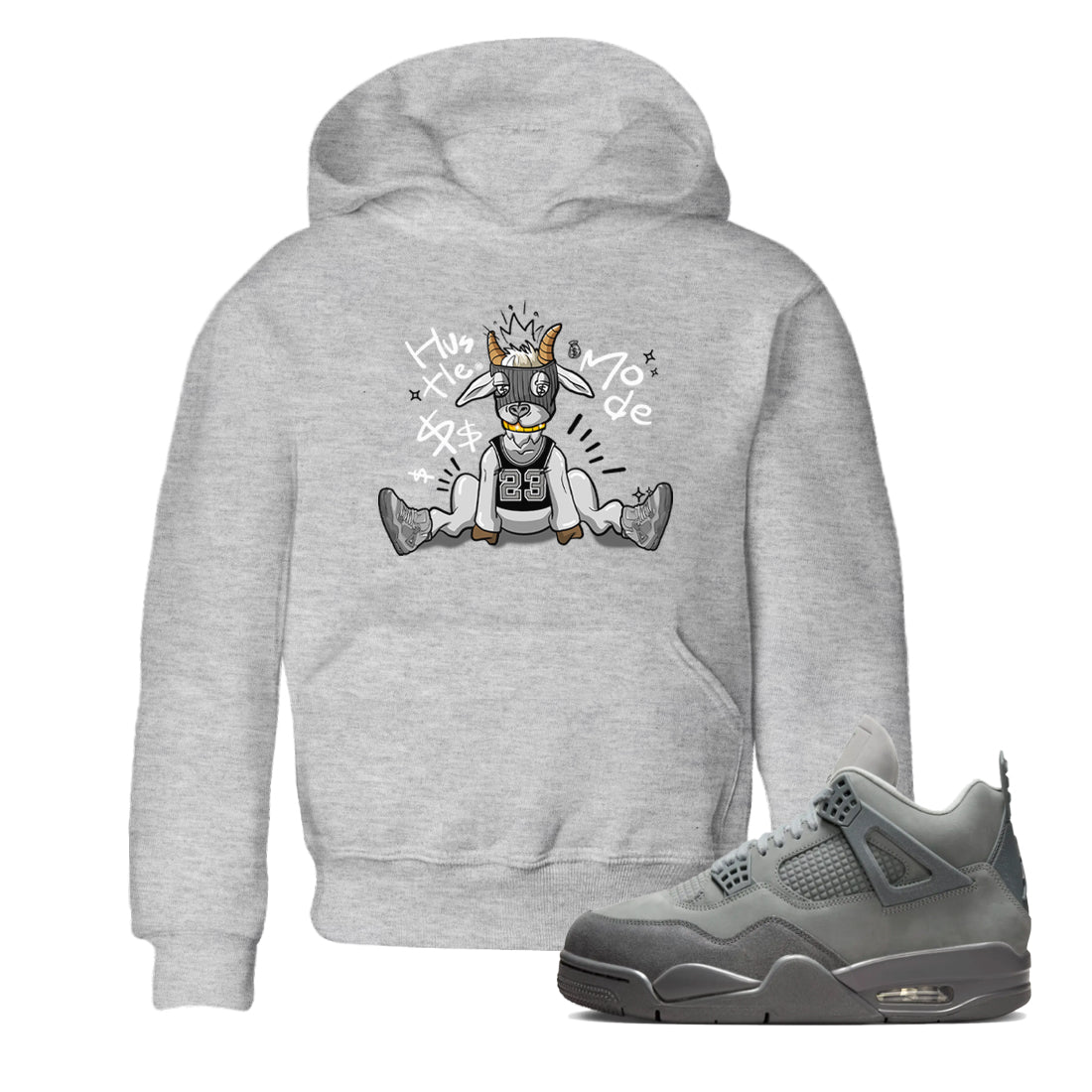 4s Wet Cement shirts to match jordans Hustle Goat sneaker match tees Air Jordan 4 Wet Cement SNRT Sneaker Release Tees Youth Baby Heather Grey 1 crew neck shirts