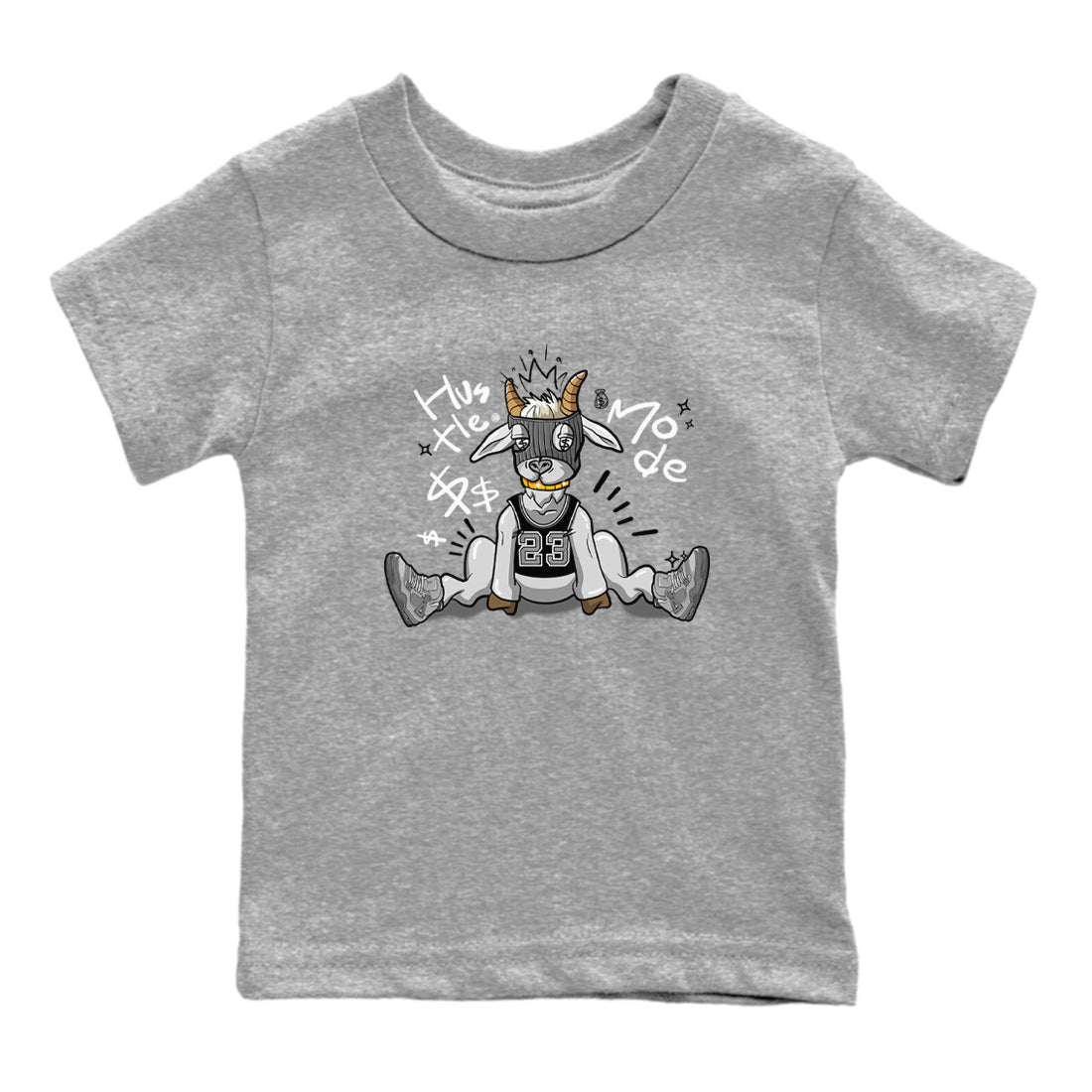 4s Wet Cement shirts to match jordans Hustle Goat sneaker match tees Air Jordan 4 Wet Cement SNRT Sneaker Release Tees Youth Baby Heather Grey 2 crew neck shirts