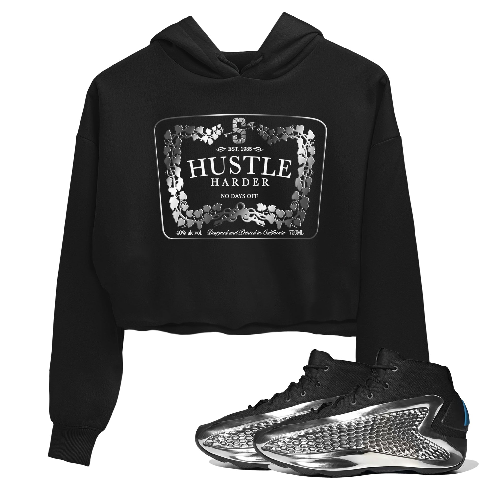 Adidas AE 1 Silver Metallic shirts to match jordans Hustle Harder sneaker match tees AE 1 Silver Metallic match shoes to clothes SNRT Sneaker Tees unisex cotton Black 1 crop tee
