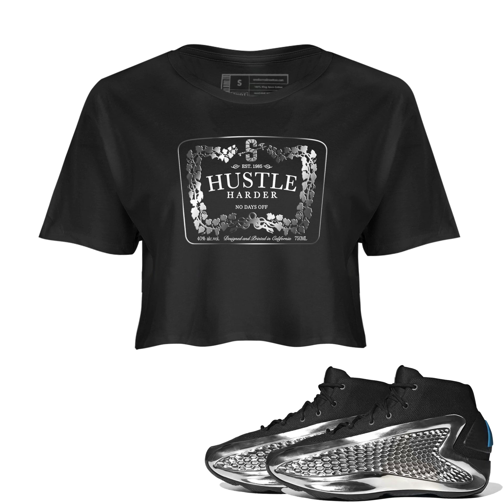 Adidas AE 1 Silver Metallic shirts to match jordans Hustle Harder sneaker match tees AE 1 Silver Metallic match shoes to clothes SNRT Sneaker Tees unisex cotton Black 1 crop tee