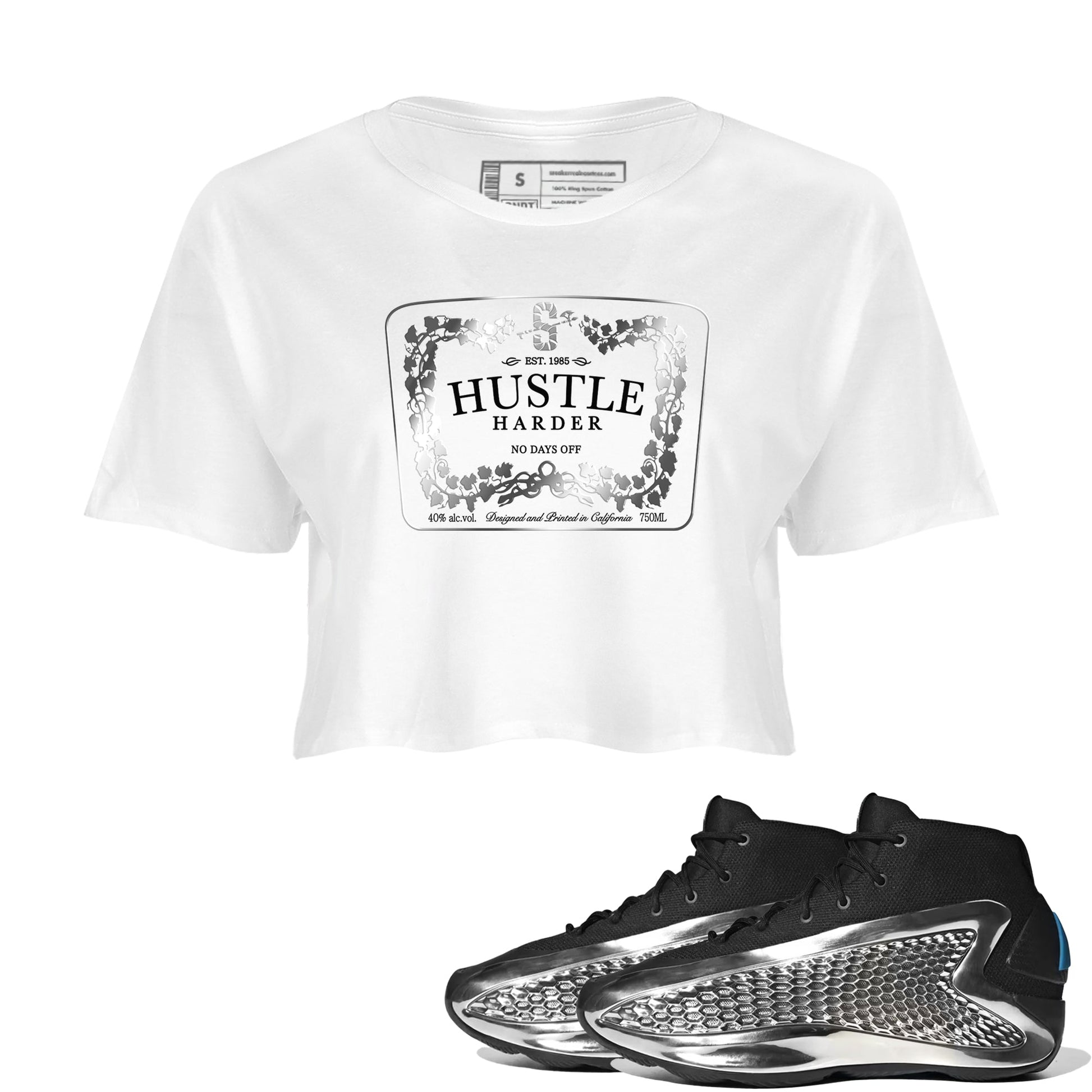 Adidas AE 1 Silver Metallic shirts to match jordans Hustle Harder sneaker match tees AE 1 Silver Metallic match shoes to clothes SNRT Sneaker Tees unisex cotton White 1 crop tee