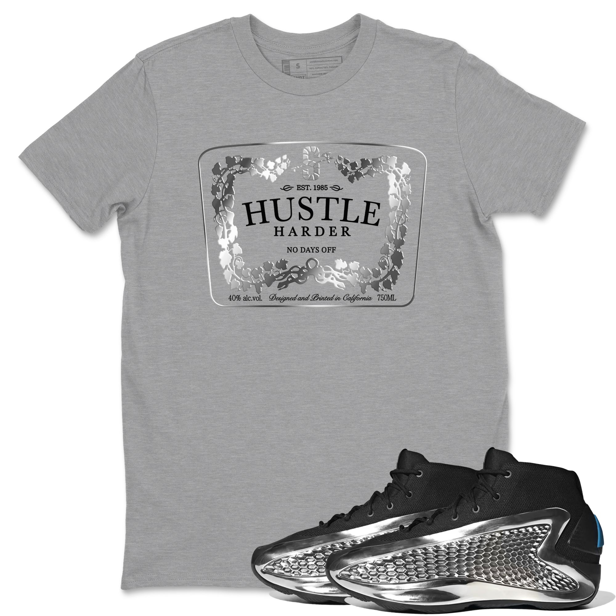 Adidas AE 1 Silver Metallic shirts to match jordans Hustle Harder sneaker match tees AE 1 Silver Metallic match shoes to clothes SNRT Sneaker Tees unisex cotton Heather Grey 1 shirts