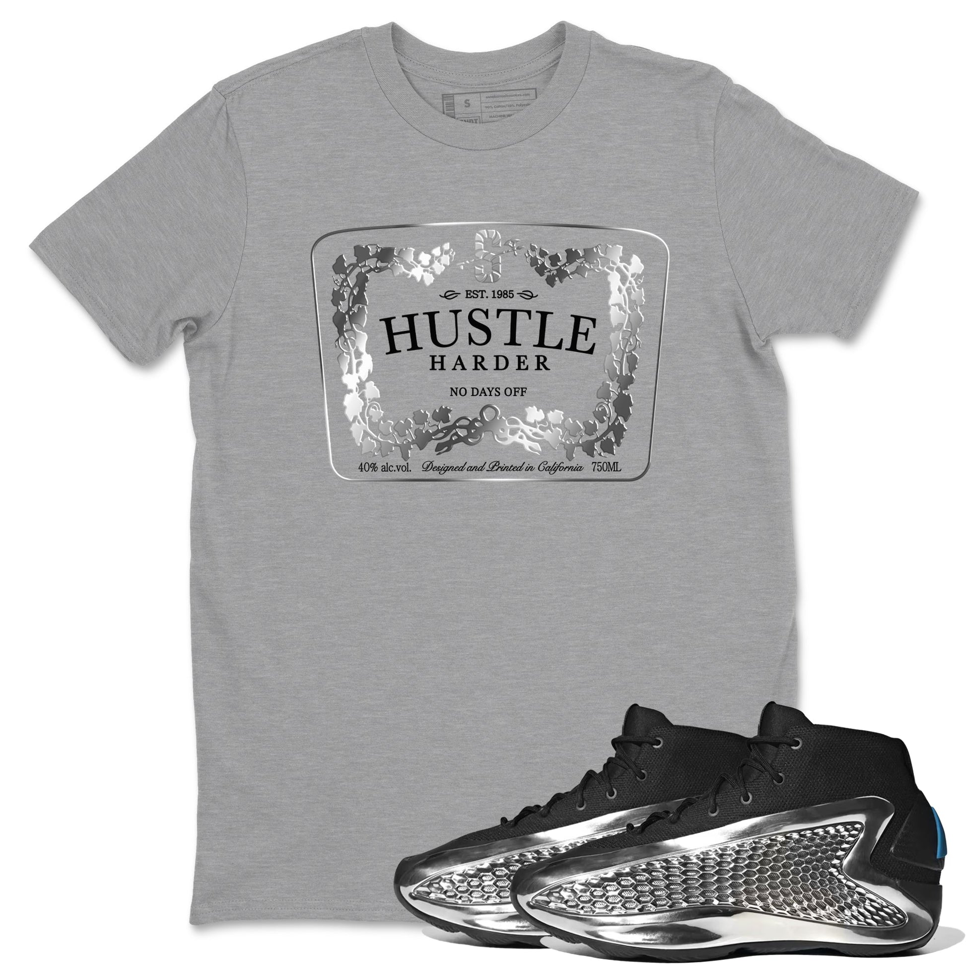 Adidas AE 1 Silver Metallic shirts to match jordans Hustle Harder sneaker match tees AE 1 Silver Metallic match shoes to clothes SNRT Sneaker Tees unisex cotton Heather Grey 1 shirts