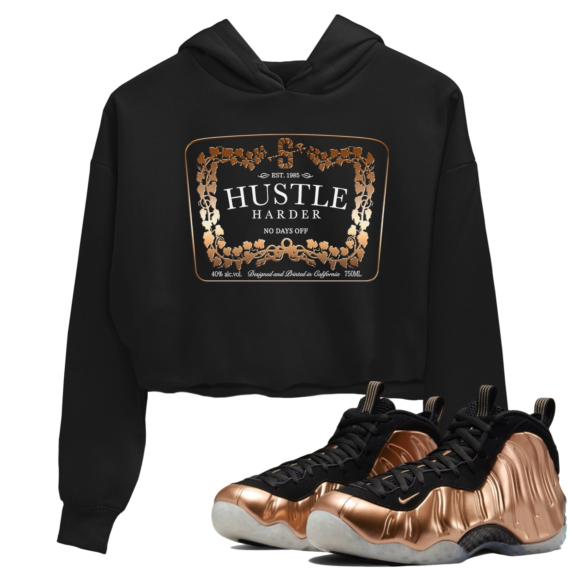 Air Foamposite 1 Metallic Copper Shirts To Match Jordans Hustle Harder Sneaker Shirts Air Foamposite One Metallic Copper SNRT Sneaker Release Tees Unisex Cotton Crew Neck Black 1 Crop Shirts