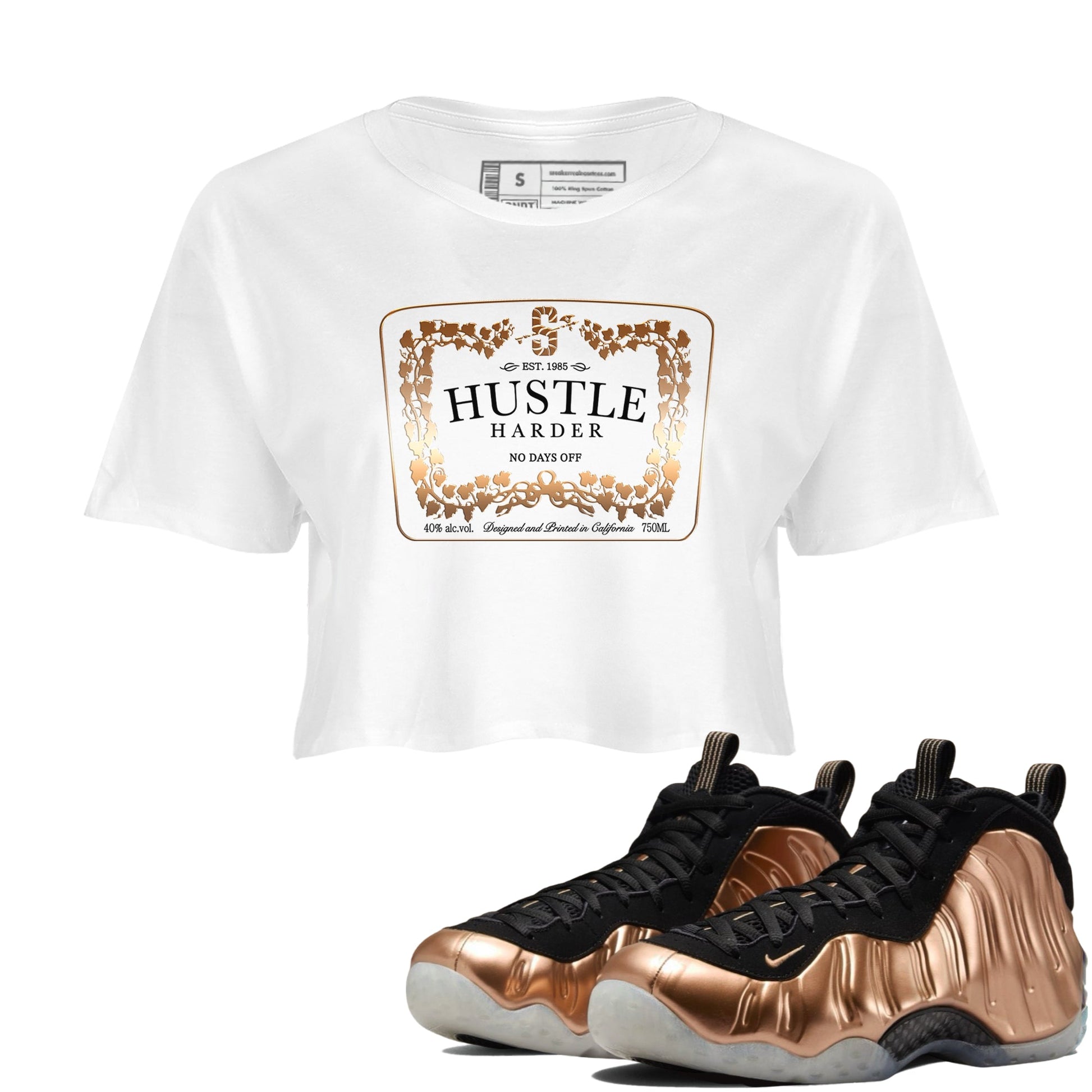 Air Foamposite 1 Metallic Copper Shirts To Match Jordans Hustle Harder Sneaker Shirts Air Foamposite One Metallic Copper SNRT Sneaker Release Tees Unisex Cotton Crew Neck White 1 Crop Shirts