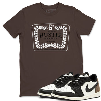 1s Mocha shirts to match jordans Hustle Harder sneaker match tees Air Jordan 1 Mocha SNRT Sneaker Release Tees unisex cotton Dark Chocolate 1 crew neck shirts