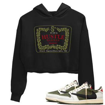 1s Travis Scott Medium Olive shirts to match jordans Hustle Harder sneaker match tees Air Jordan 1 Travis Scott Medium Olive SNRT Sneaker Release Tees unisex cotton Black 1 Crop Shirts