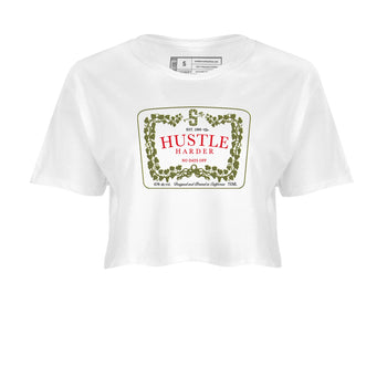 1s Travis Scott Medium Olive shirts to match jordans Hustle Harder sneaker match tees Air Jordan 1 Travis Scott Medium Olive SNRT Sneaker Release Tees unisex cotton White 2 Crop Shirts