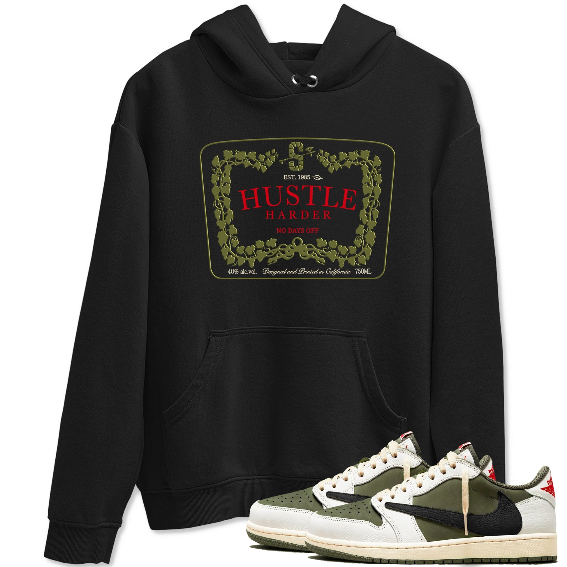 1s Travis Scott Medium Olive shirts to match jordans Hustle Harder sneaker match tees Air Jordan 1 Travis Scott Medium Olive SNRT Sneaker Release Tees unisex cotton Black 1 crew neck shirts