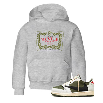 1s Travis Scott Medium Olive shirts to match jordans Hustle Harder sneaker match tees Air Jordan 1 Travis Scott Medium Olive SNRT Sneaker Release Tees Youth Baby Heather Grey 1 crew neck shirts