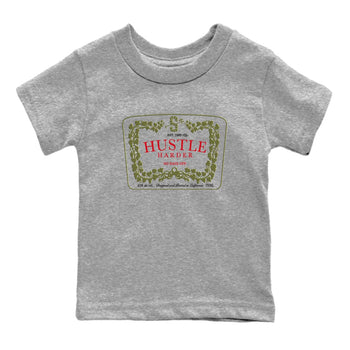 1s Travis Scott Medium Olive shirts to match jordans Hustle Harder sneaker match tees Air Jordan 1 Travis Scott Medium Olive SNRT Sneaker Release Tees Youth Baby Heather Grey 2 crew neck shirts