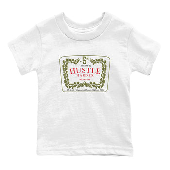 1s Travis Scott Medium Olive shirts to match jordans Hustle Harder sneaker match tees Air Jordan 1 Travis Scott Medium Olive SNRT Sneaker Release Tees Youth Baby White 2 crew neck shirts