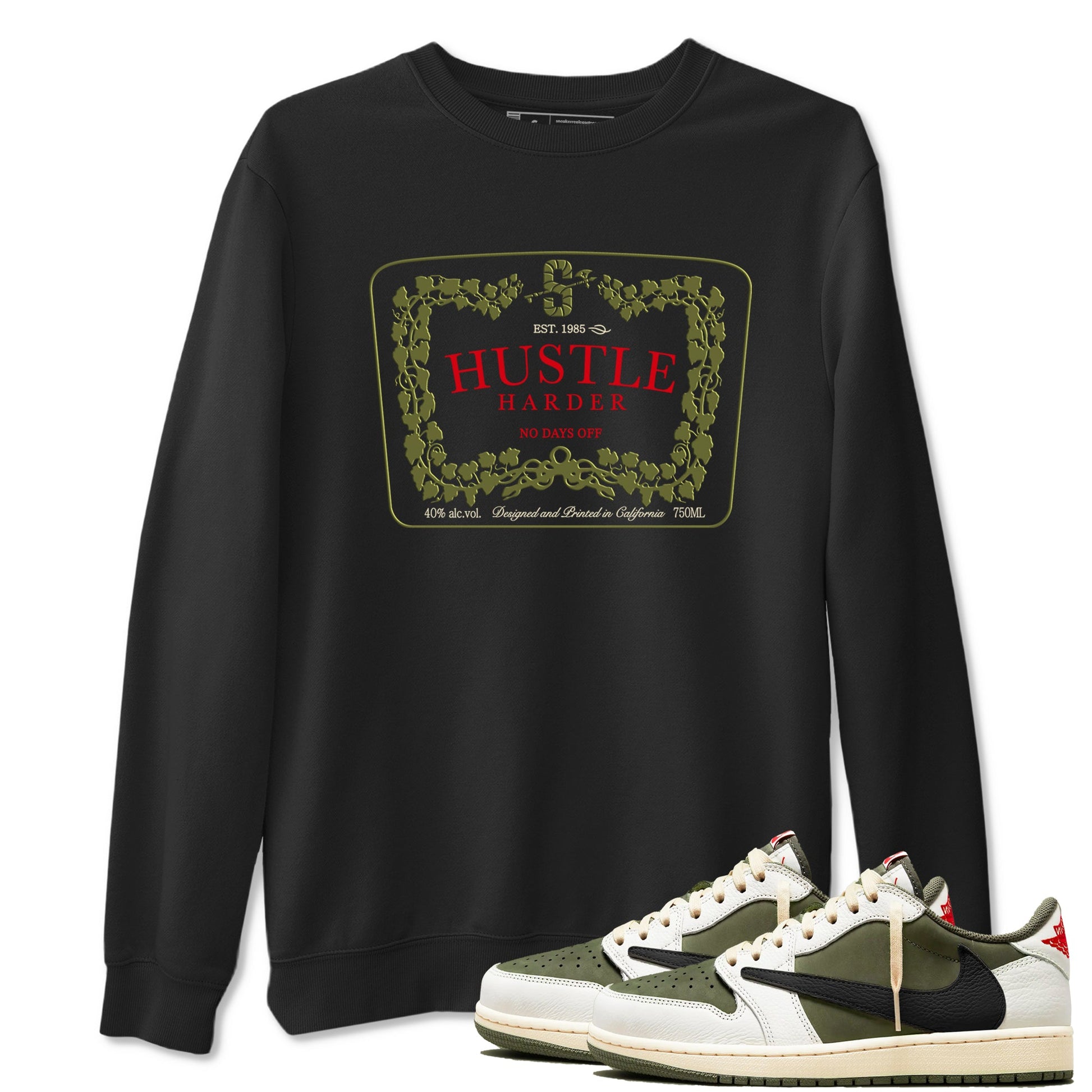 1s Travis Scott Medium Olive shirts to match jordans Hustle Harder sneaker match tees Air Jordan 1 Travis Scott Medium Olive SNRT Sneaker Release Tees unisex cotton Black 1 crew neck shirts
